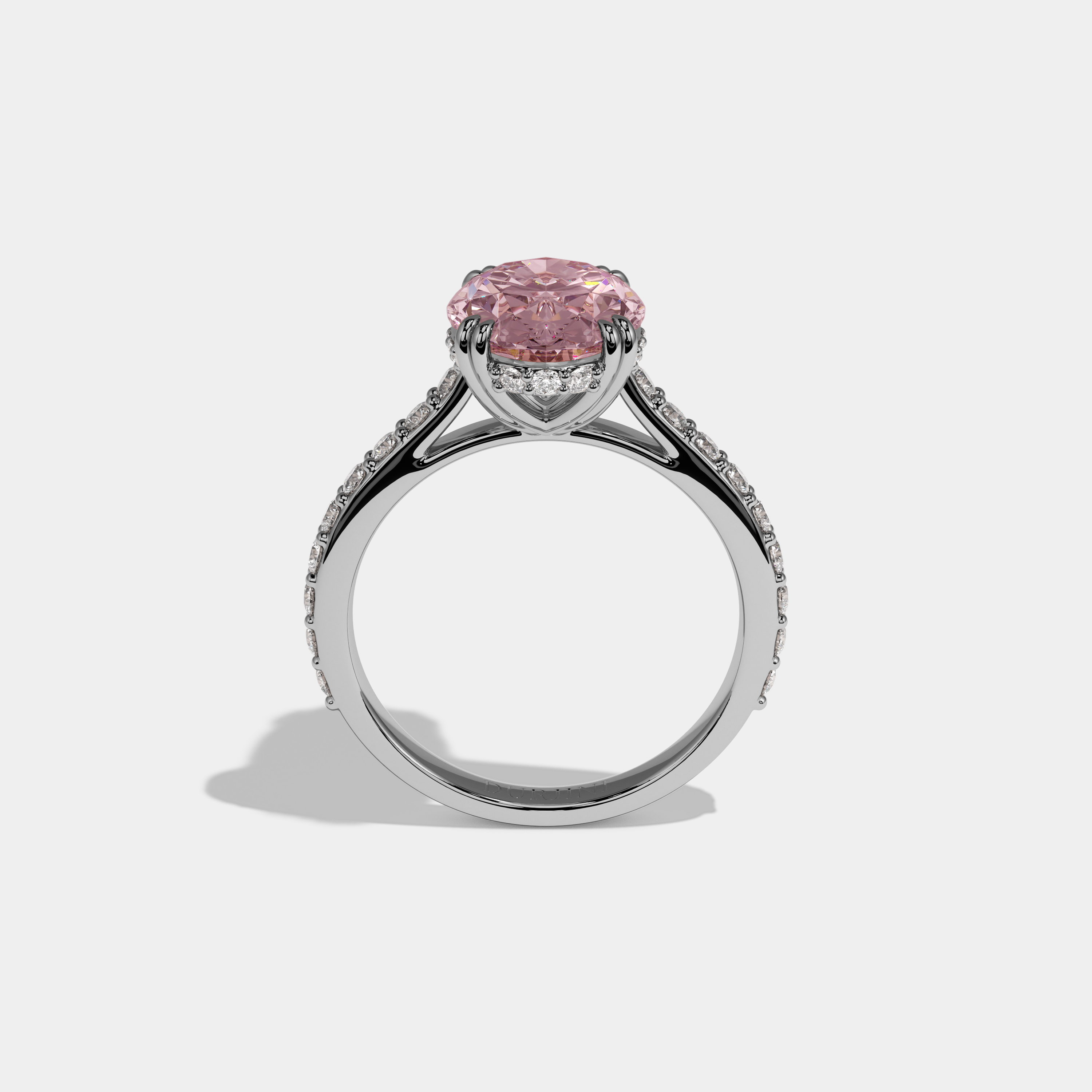Beatrice Fancy Pink Oval Cut Diamond Band Engagement Ring 7ct 18K White Gold