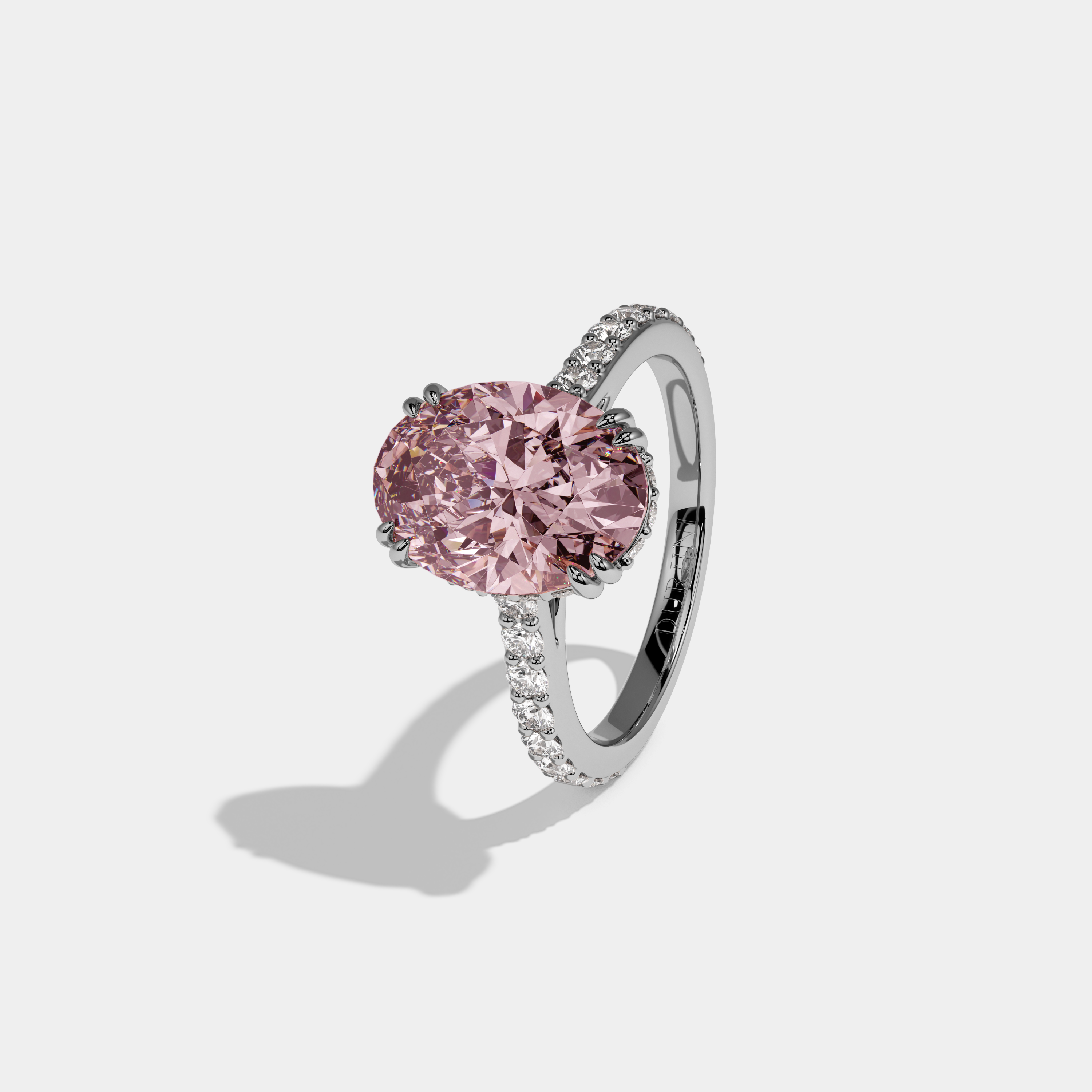 Beatrice Fancy Pink Oval Cut Diamond Band Engagement Ring 7ct 18K White Gold