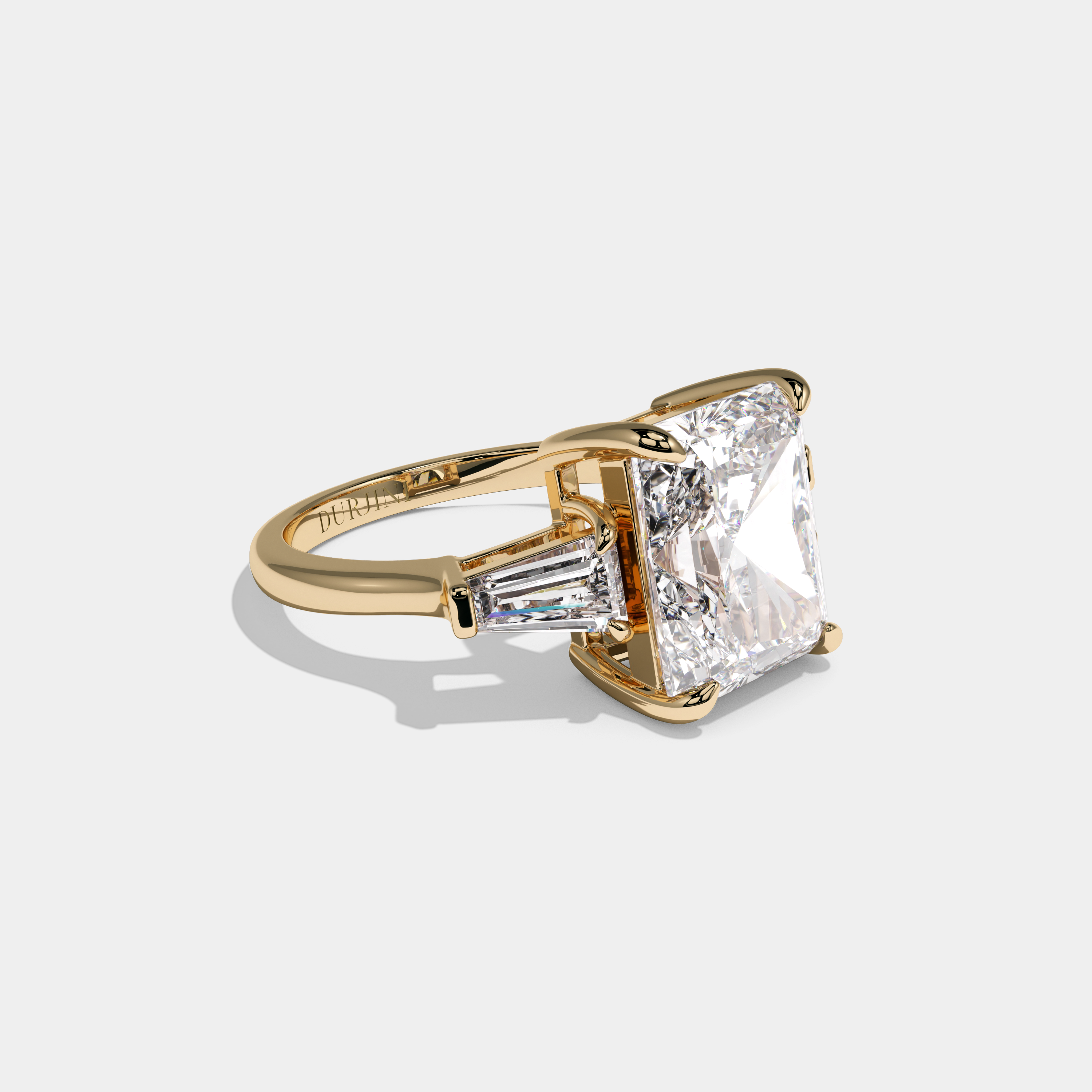 Victoria Radiant Brilliant Cut Diamond With Baguette Sides Plain Band Engagement Ring 10ct 18k Yellow Gold