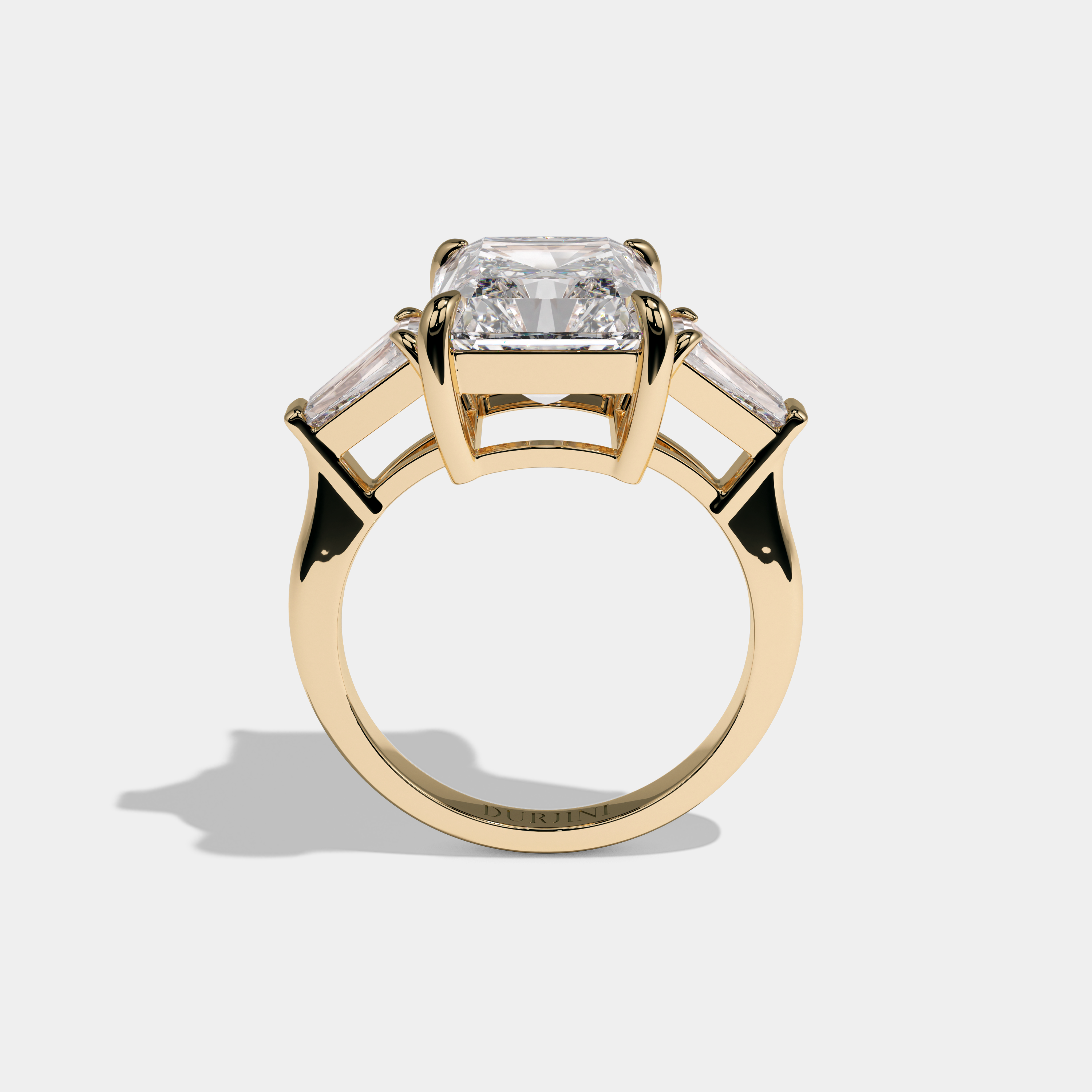 Victoria Radiant Brilliant Cut Diamond With Baguette Sides Plain Band Engagement Ring 10ct 18k Yellow Gold