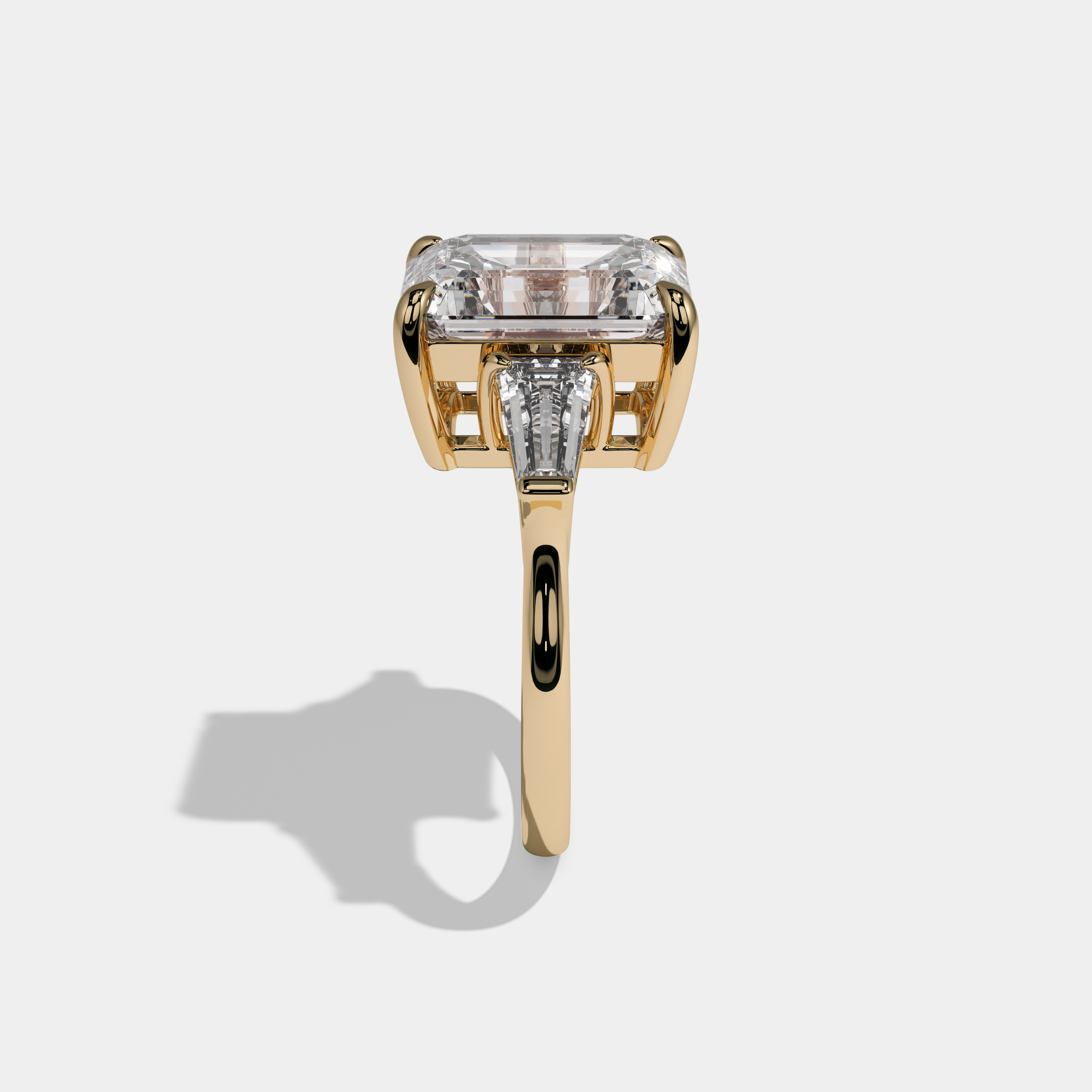 Helena Emerald Cut Diamond Plain Band With Tapered Baguette Cut Sides Engagement Ring 10ct 18k Yellow Gold