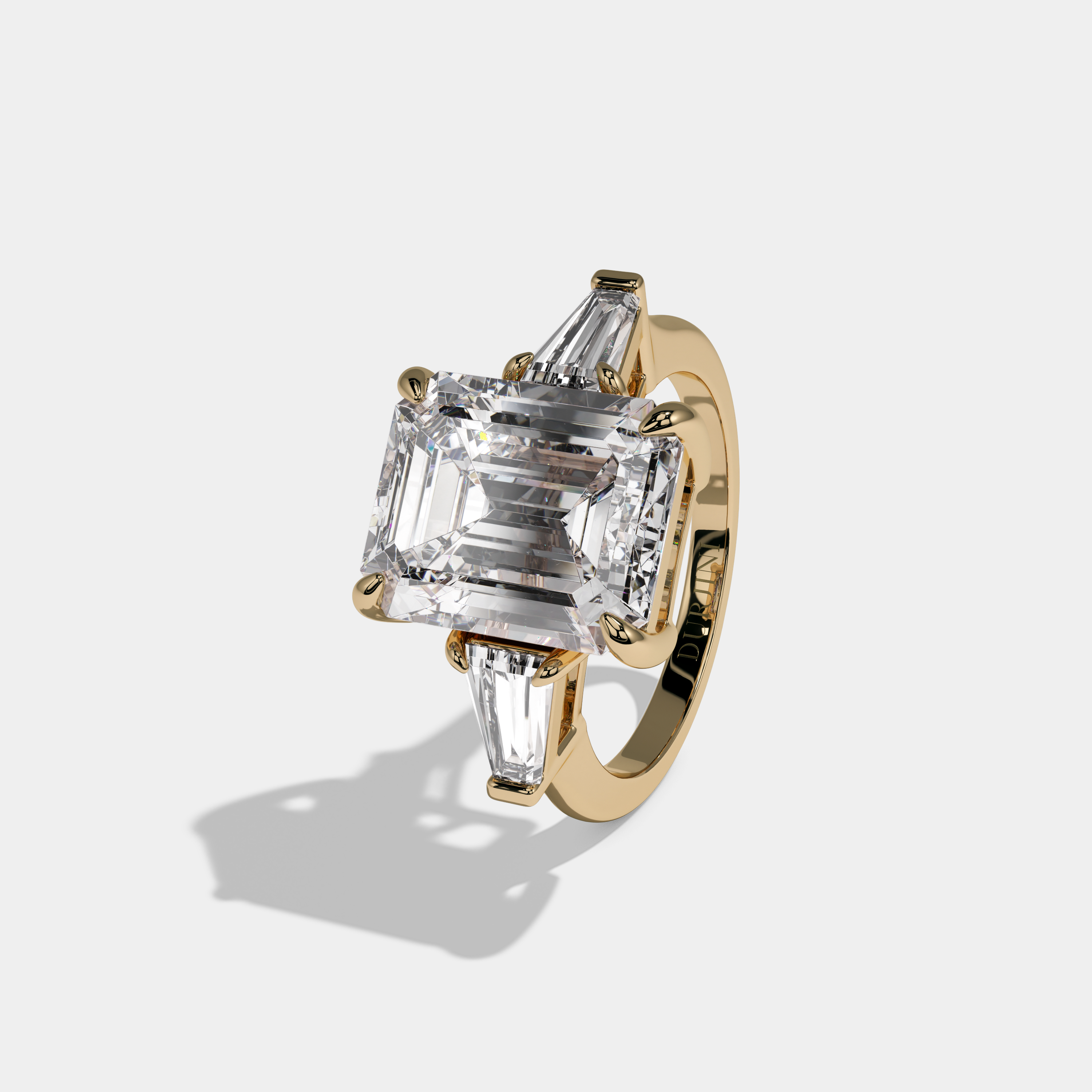 Helena Emerald Cut Diamond Plain Band With Tapered Baguette Cut Sides Engagement Ring 10ct 18k Yellow Gold