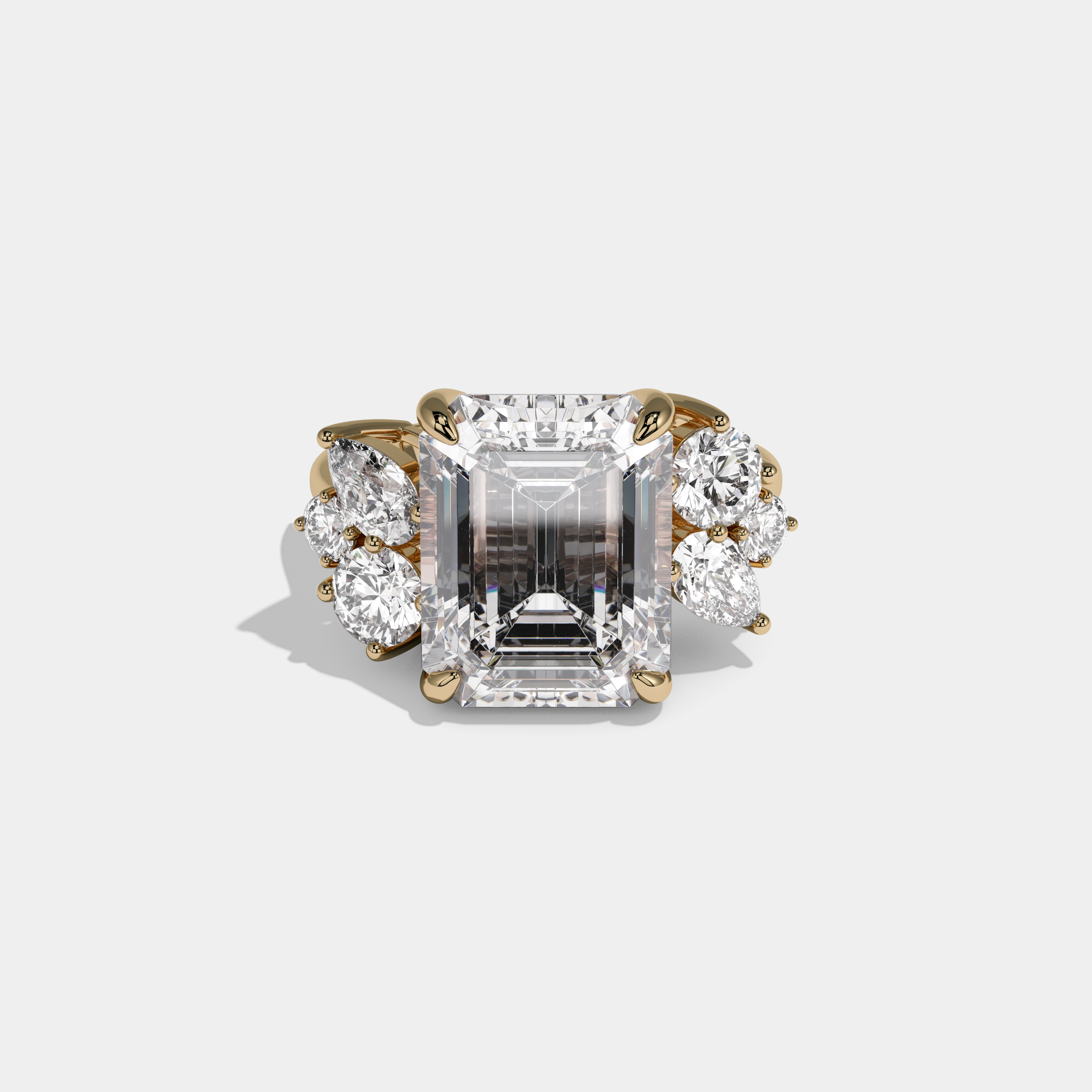 Isabella Emerald Cut Diamond Plain Band With Round Cut Sides Engagement Ring 10ct 18k Yellow Gold