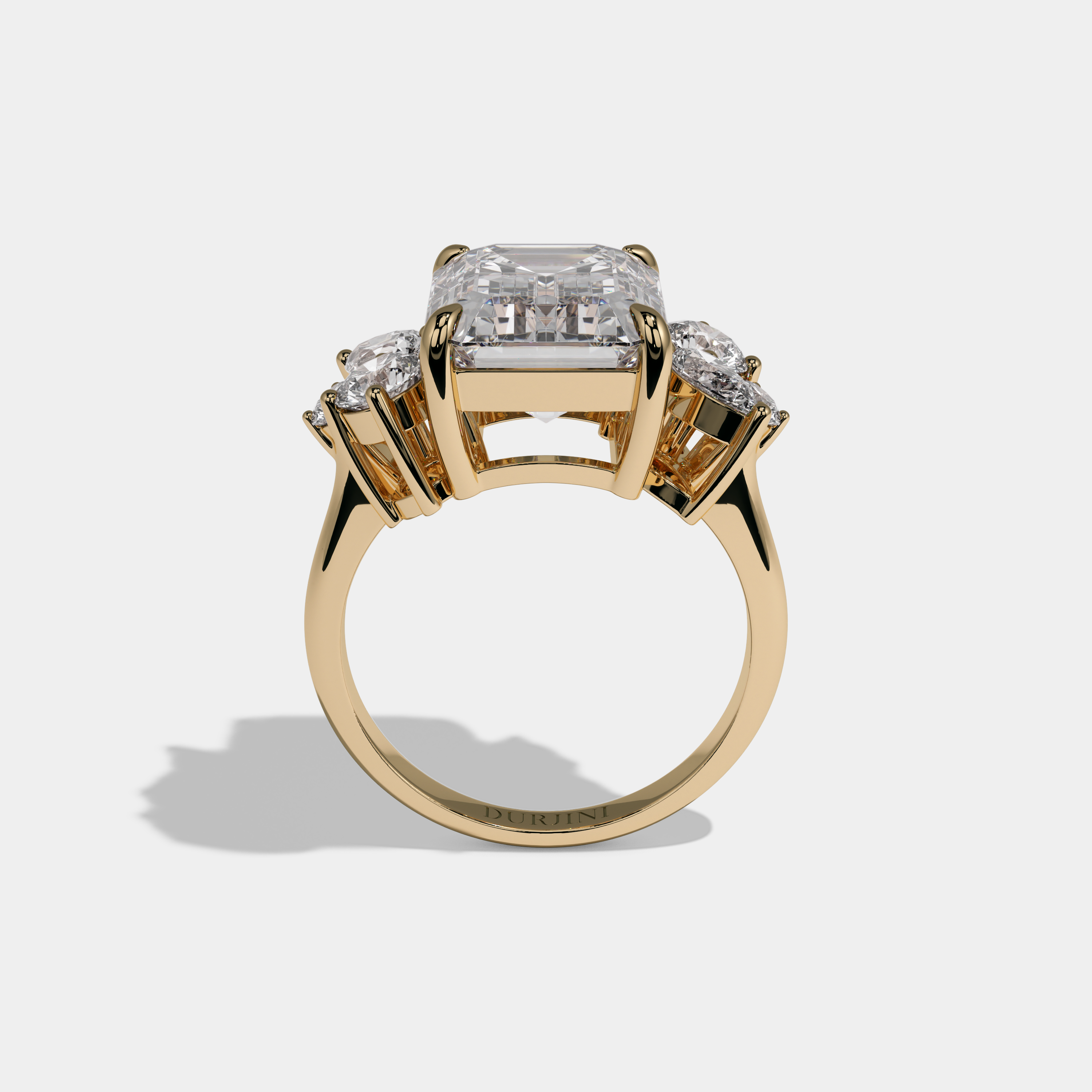 Isabella Emerald Cut Diamond Plain Band With Round Cut Sides Engagement Ring 10ct 18k Yellow Gold