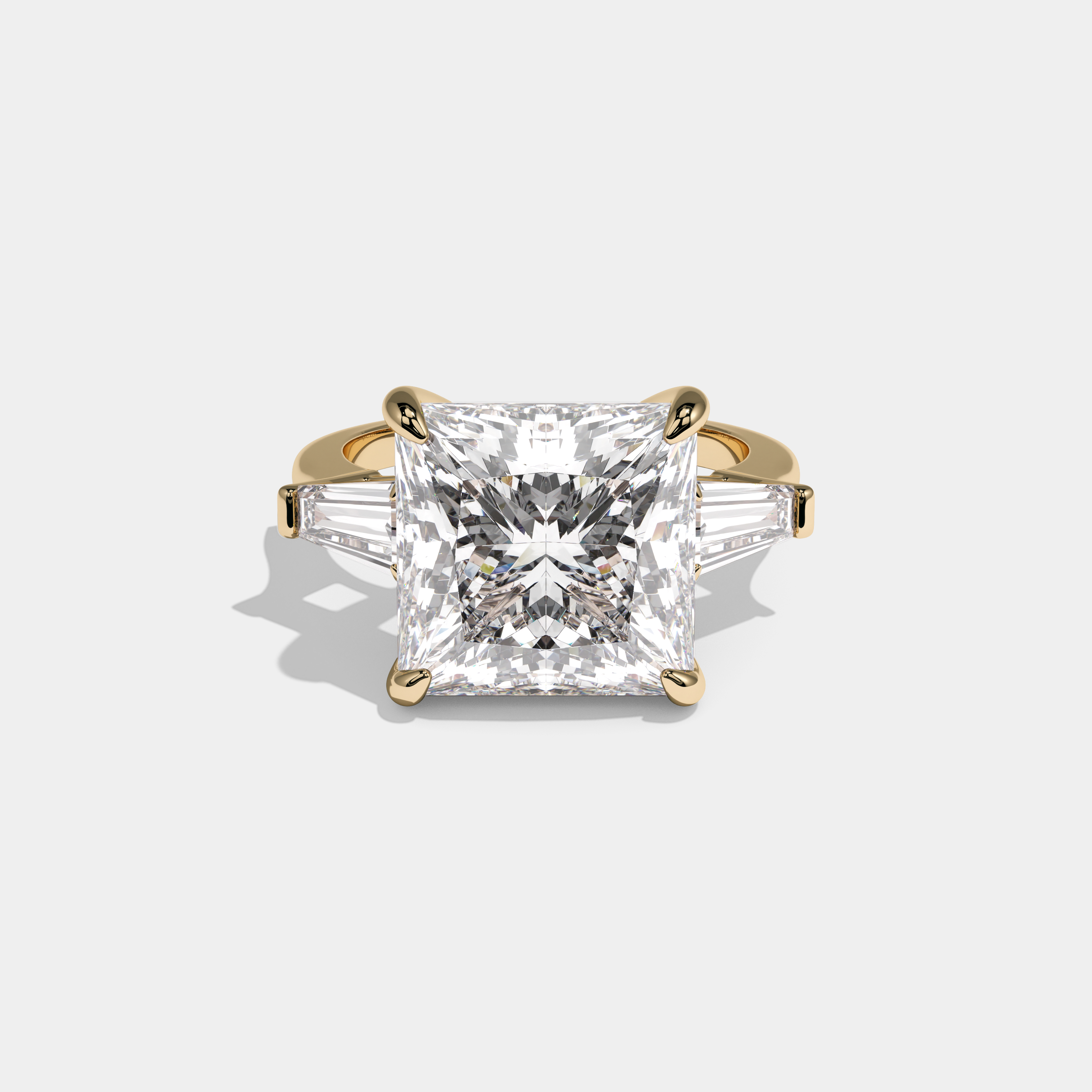 Victoria Princess Cut Diamond Trio Halo Plain Band Engagement Ring 10ct 18k Yellow Gold