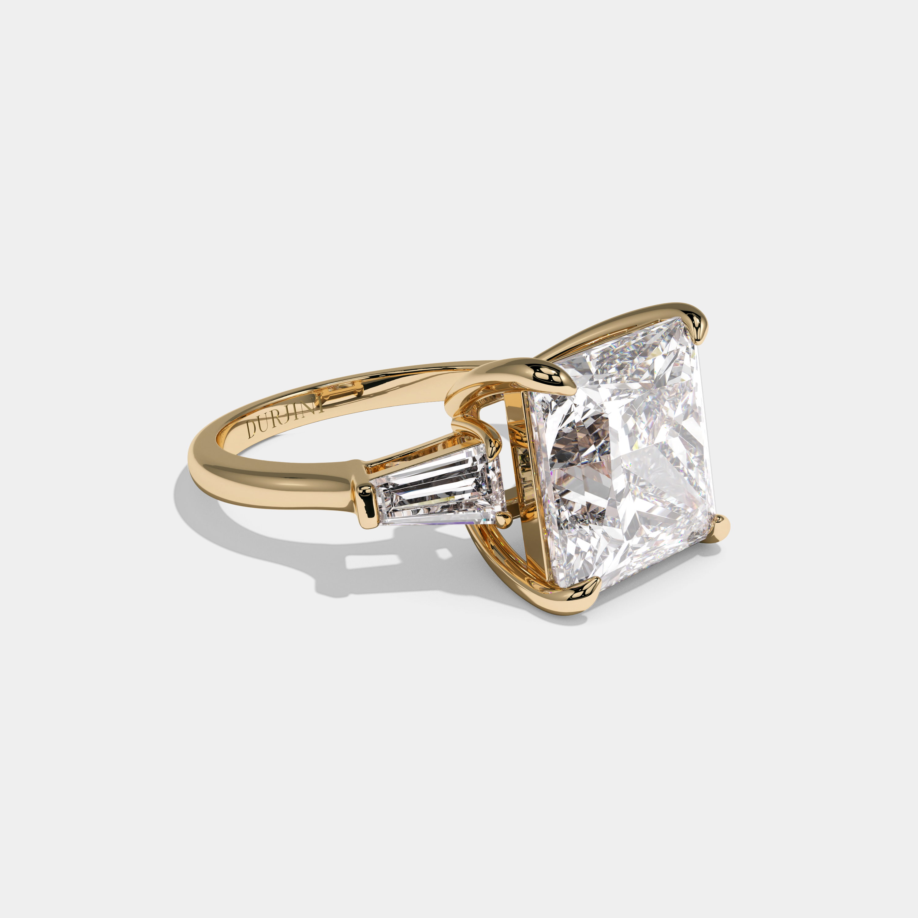 Victoria Princess Cut Diamond Trio Halo Plain Band Engagement Ring 10ct 18k Yellow Gold