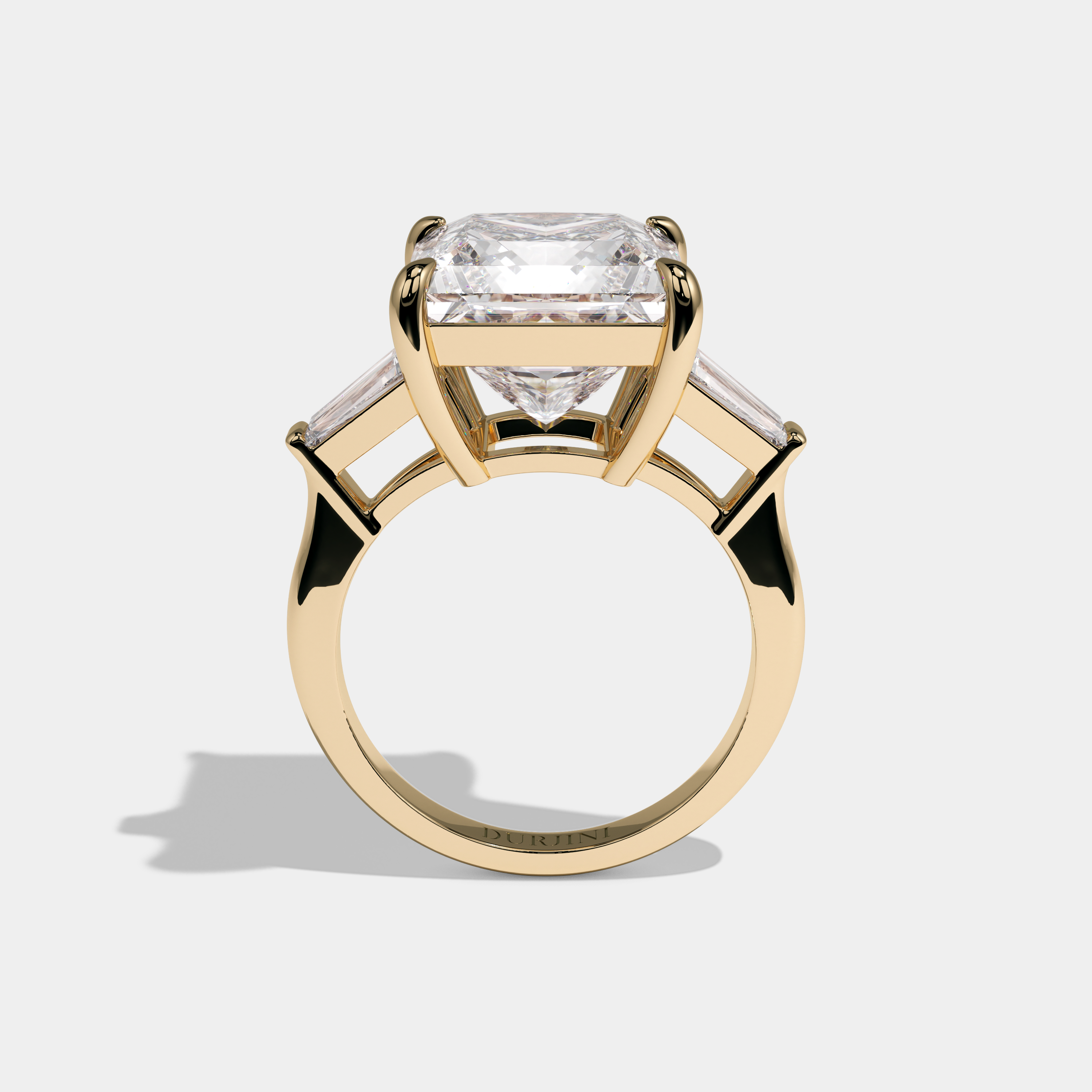 Victoria Princess Cut Diamond Trio Halo Plain Band Engagement Ring 10ct 18k Yellow Gold