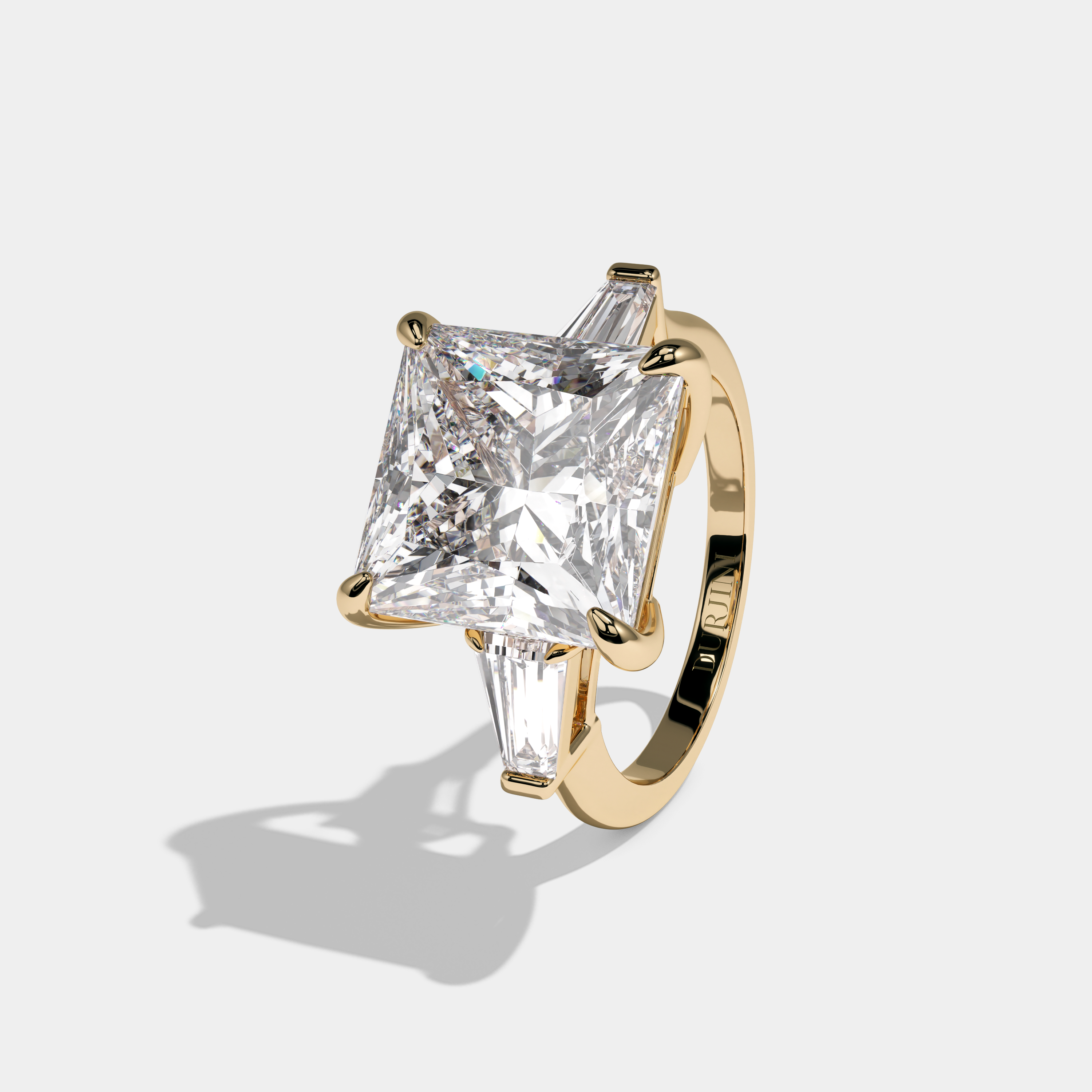 Victoria Princess Cut Diamond Trio Halo Plain Band Engagement Ring 10ct 18k Yellow Gold