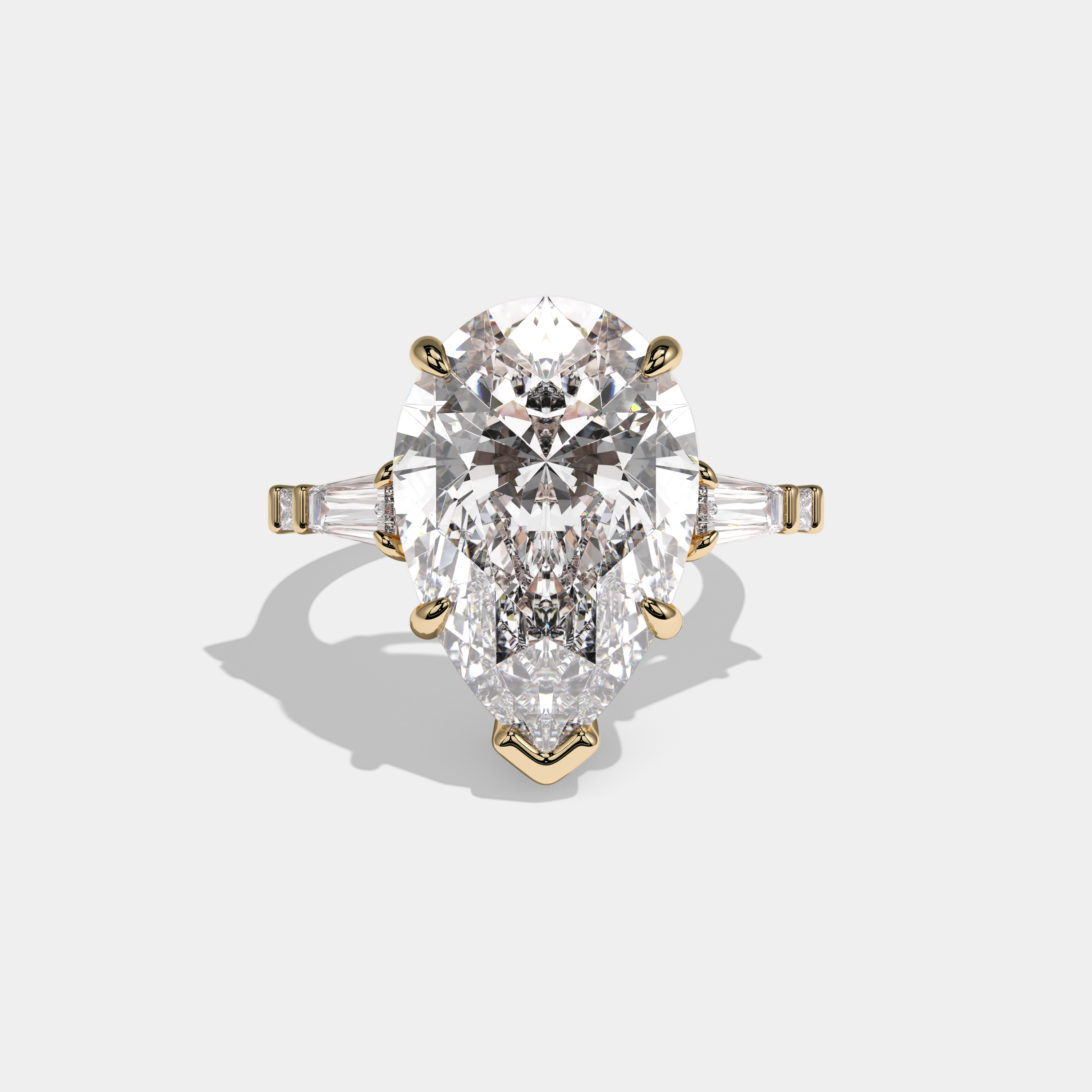 Arabella Pear Cut Diamond Plain Band With Baguette Side Engagement Ring 10ct 18k Yellow Gold
