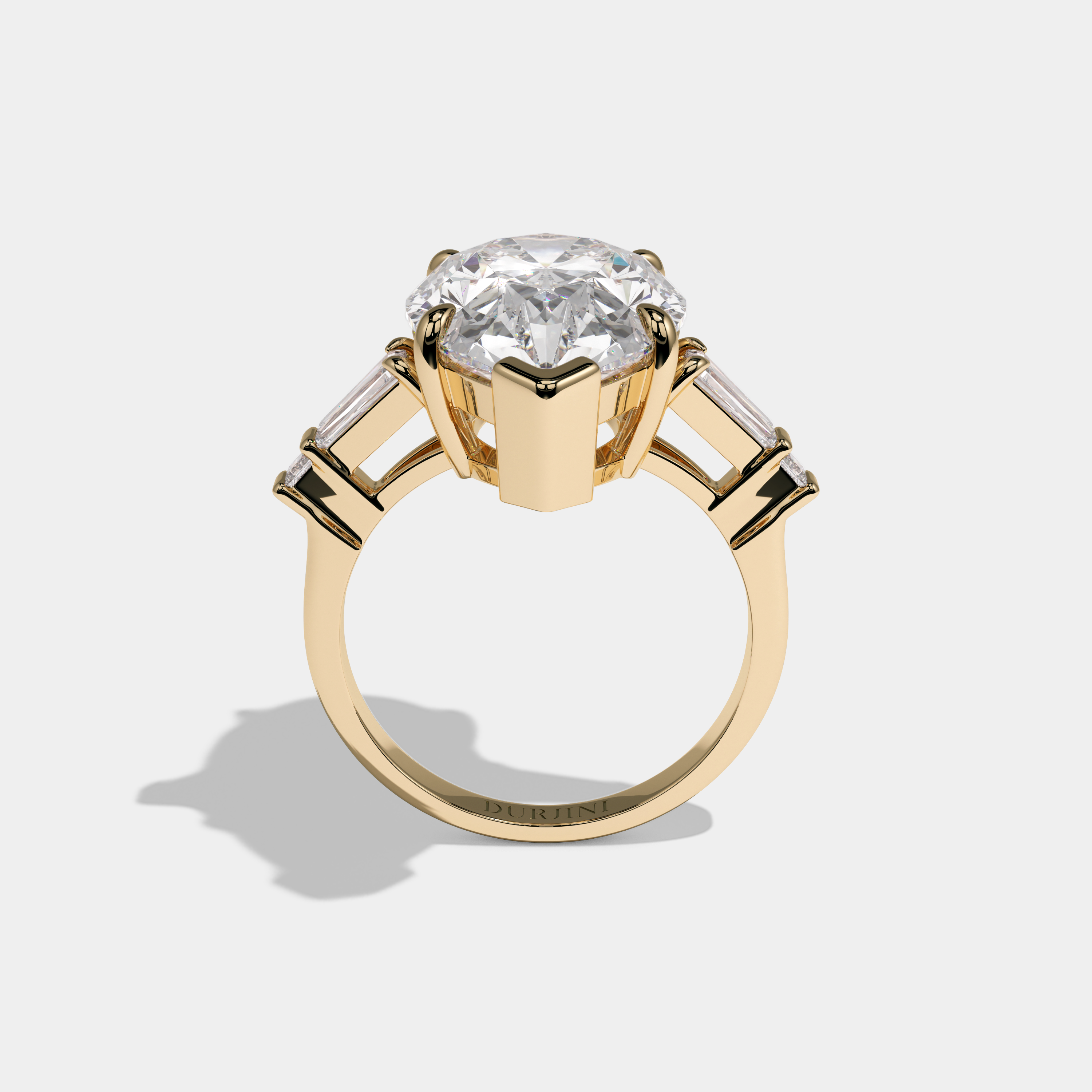 Arabella Pear Cut Diamond Plain Band With Baguette Side Engagement Ring 10ct 18k Yellow Gold