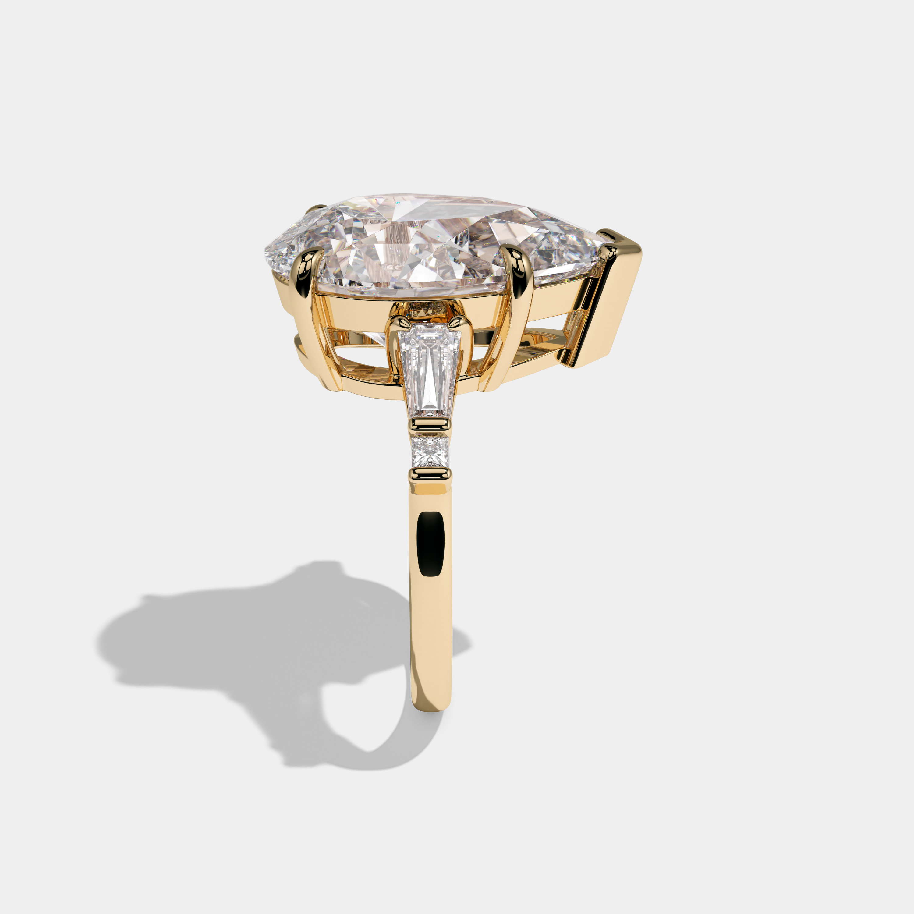 Arabella Pear Cut Diamond Plain Band With Baguette Side Engagement Ring 10ct 18k Yellow Gold