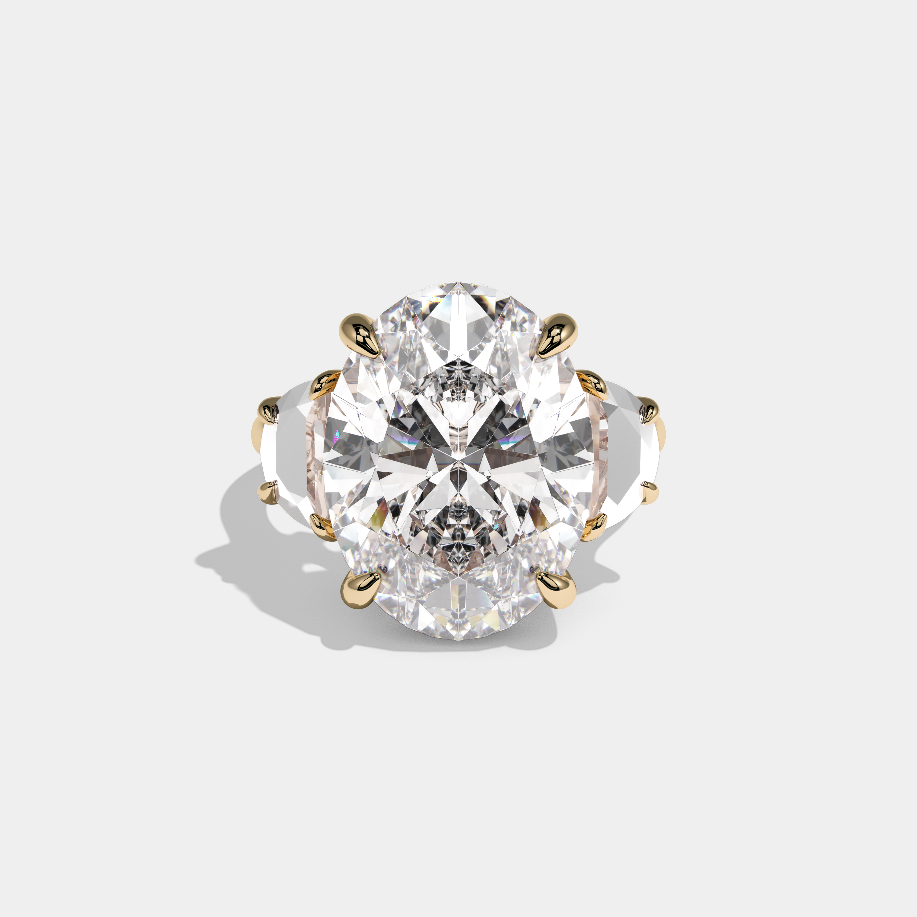 Helena Oval Cut Diamond Halo Plain Band With Half Moon Side Engagement Ring 10ct 18k Yellow Gold