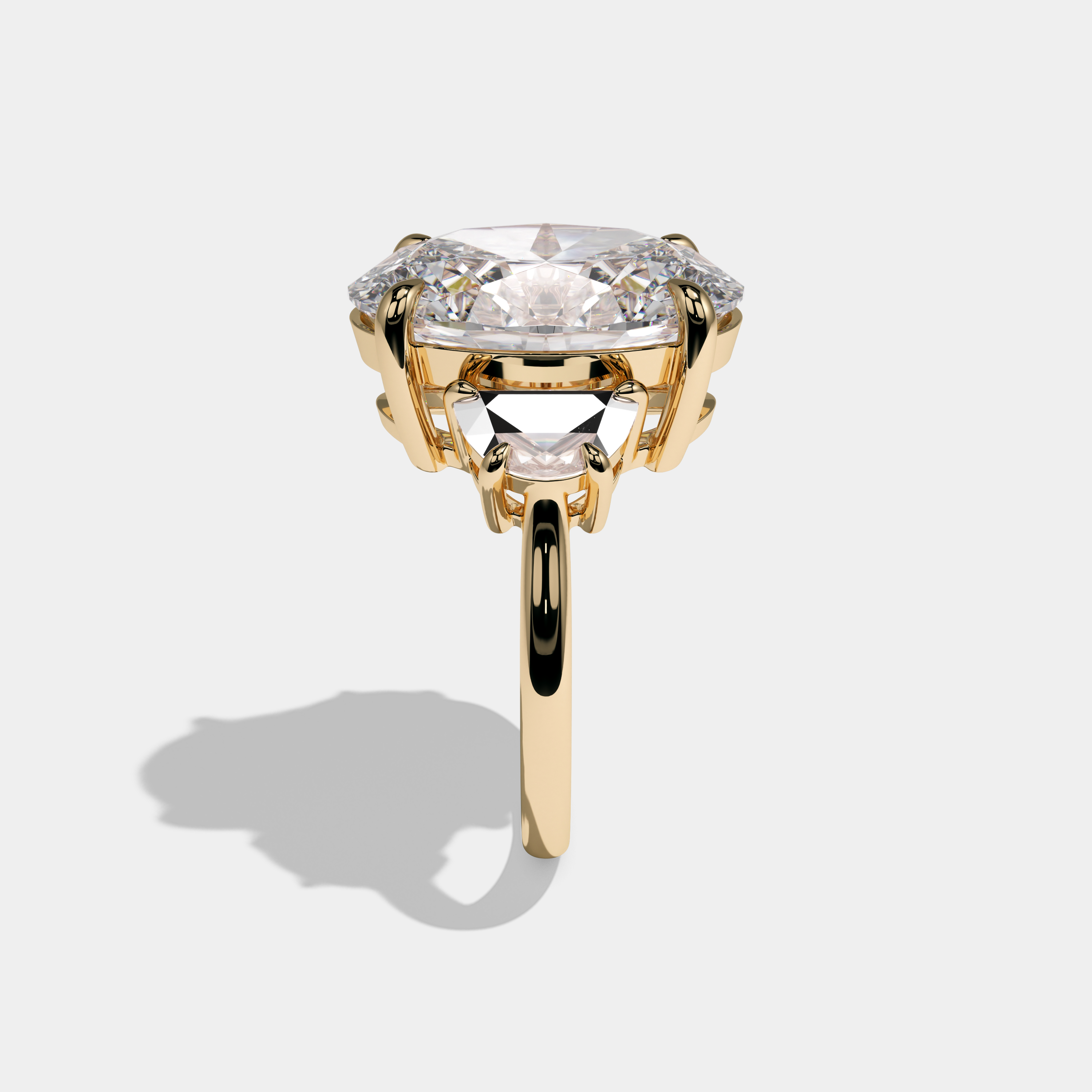 Helena Oval Cut Diamond Halo Plain Band With Half Moon Side Engagement Ring 10ct 18k Yellow Gold