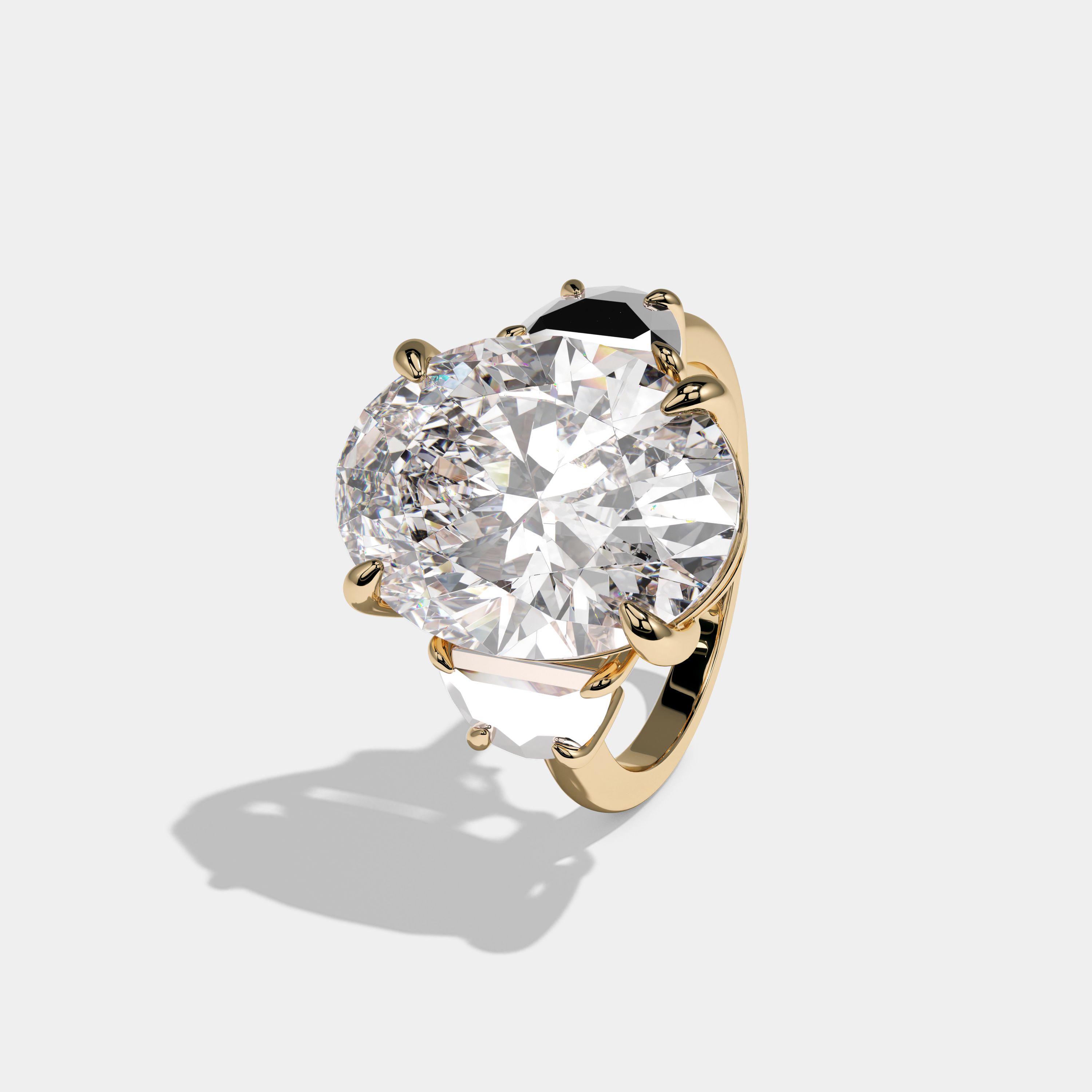Helena Oval Cut Diamond Halo Plain Band With Half Moon Side Engagement Ring 10ct 18k Yellow Gold