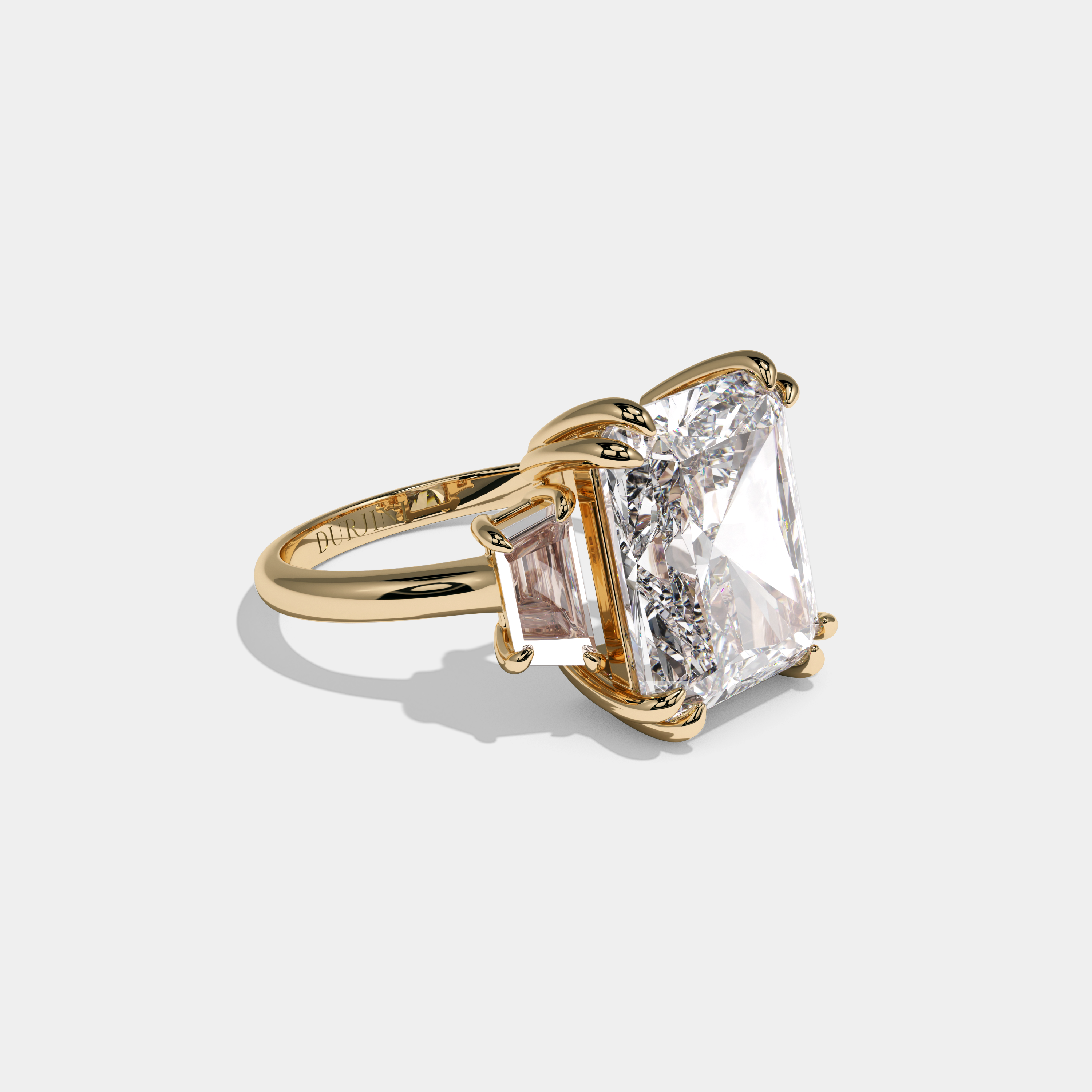 Alexandra Radiant Cut Diamond Halo Plain Band With Trapezoid Side Diamond Engagement Ring 10ct 18k Yellow Gold