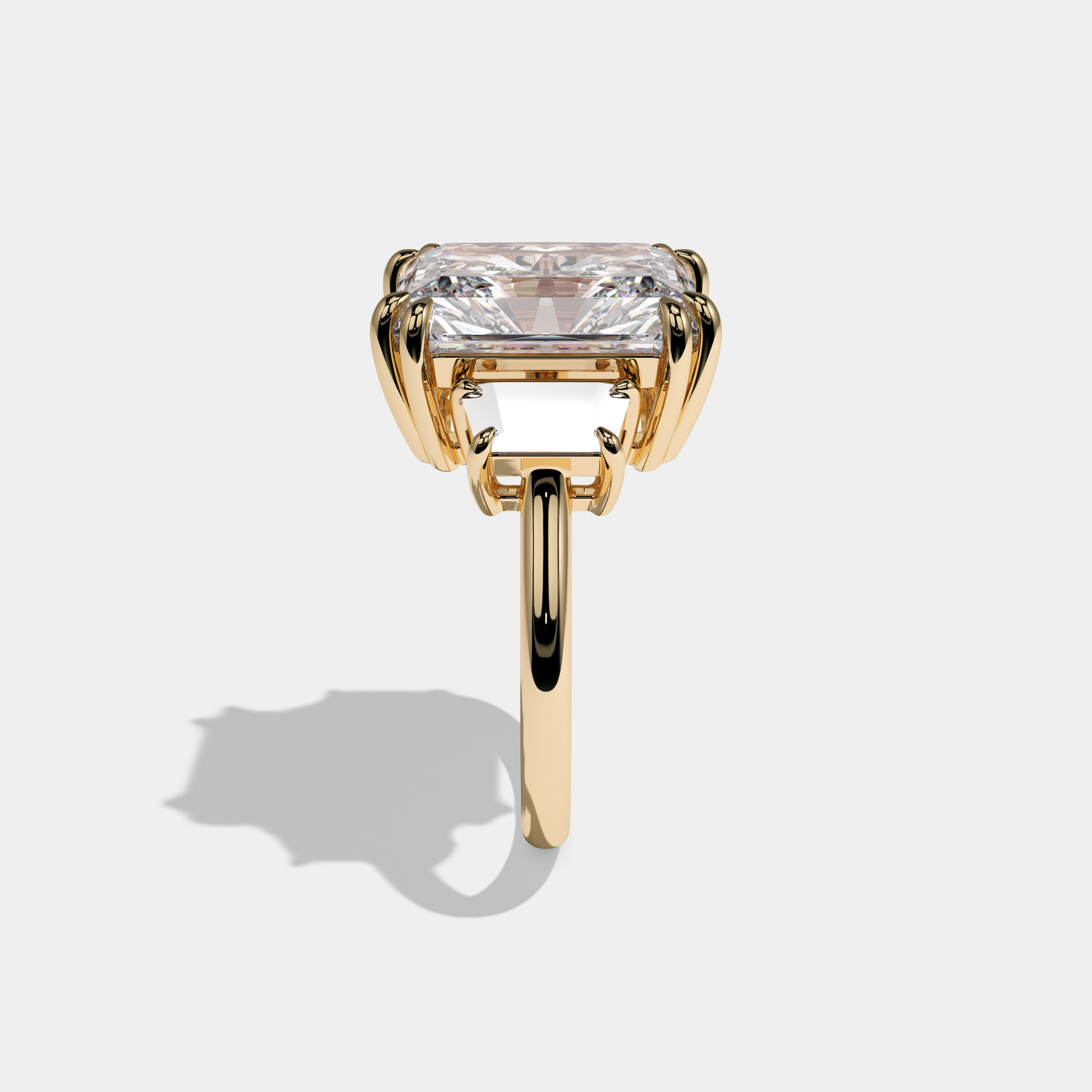 Alexandra Radiant Cut Diamond Halo Plain Band With Trapezoid Side Diamond Engagement Ring 10ct 18k Yellow Gold