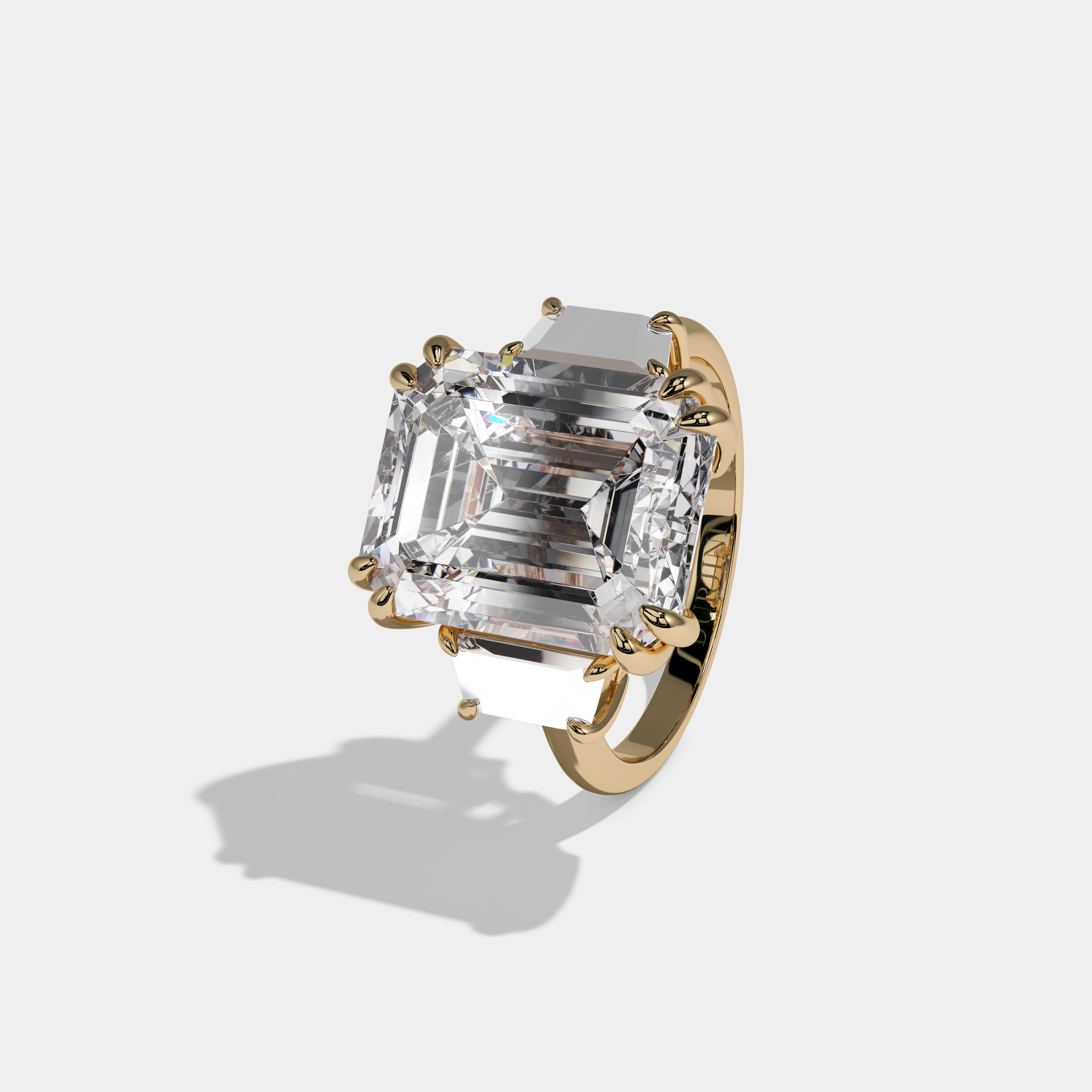 Alexandra Emerald Cut Diamond Plain Band With Step Cut Sides Engagement Ring 10ct 18k Yellow Gold