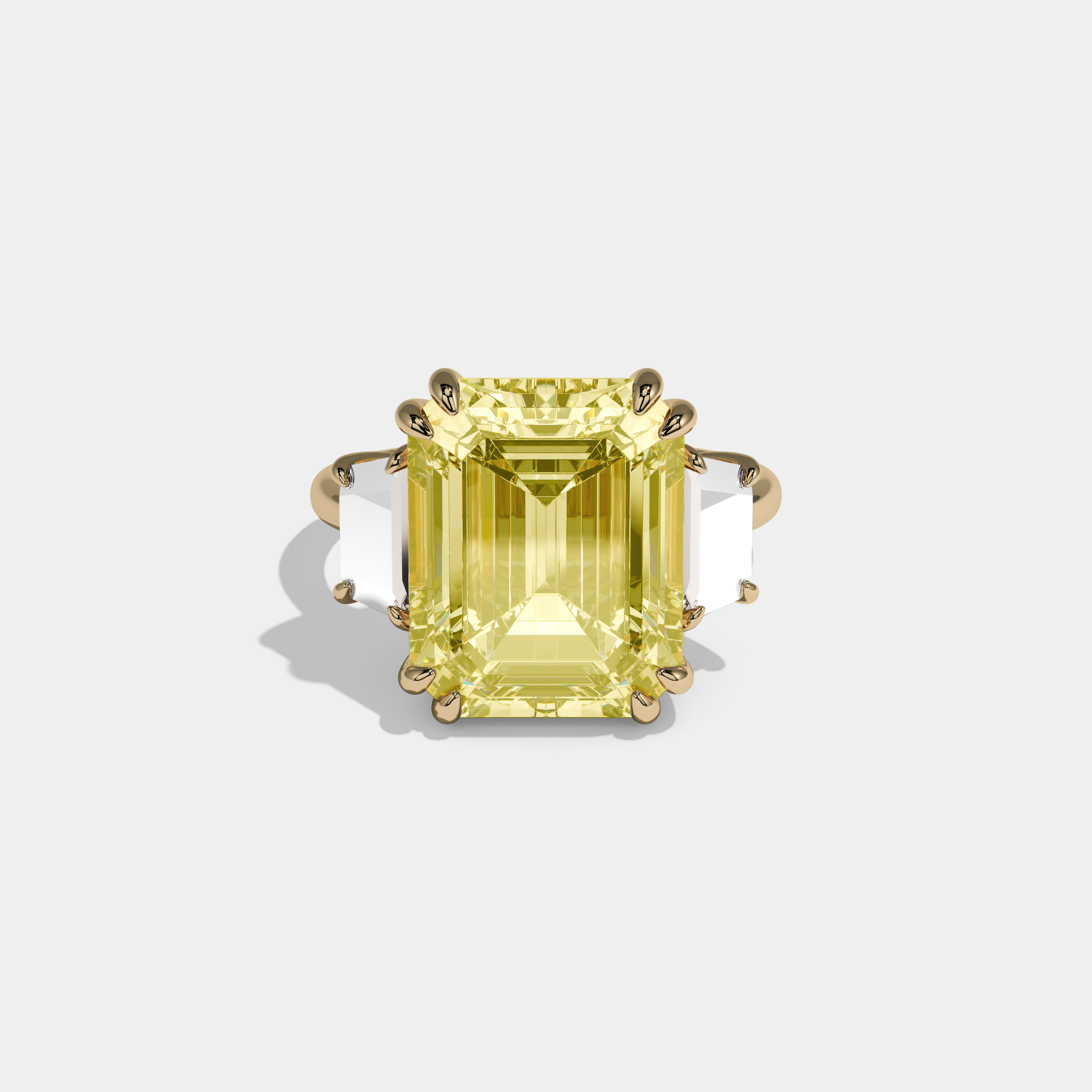 Elizabeth Fancy Yellow Emerald Cut Diamond Plain Band With Step Cut Sides Engagement Ring 8ct 18K Yellow Gold