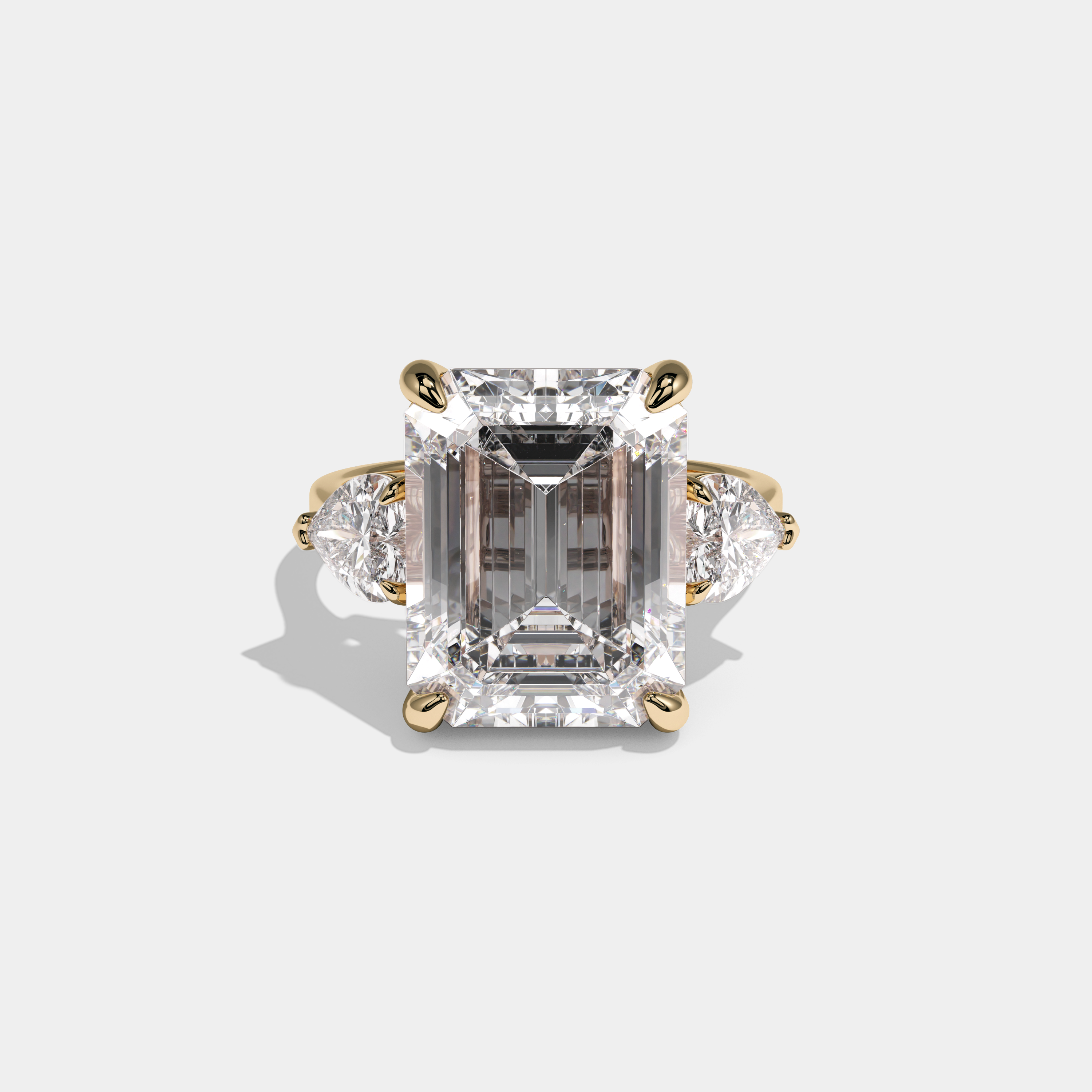 Elizabeth Emerald Cut Diamond Halo Plain Band With Heart Side Engagement Ring 10ct 18k Yellow Gold