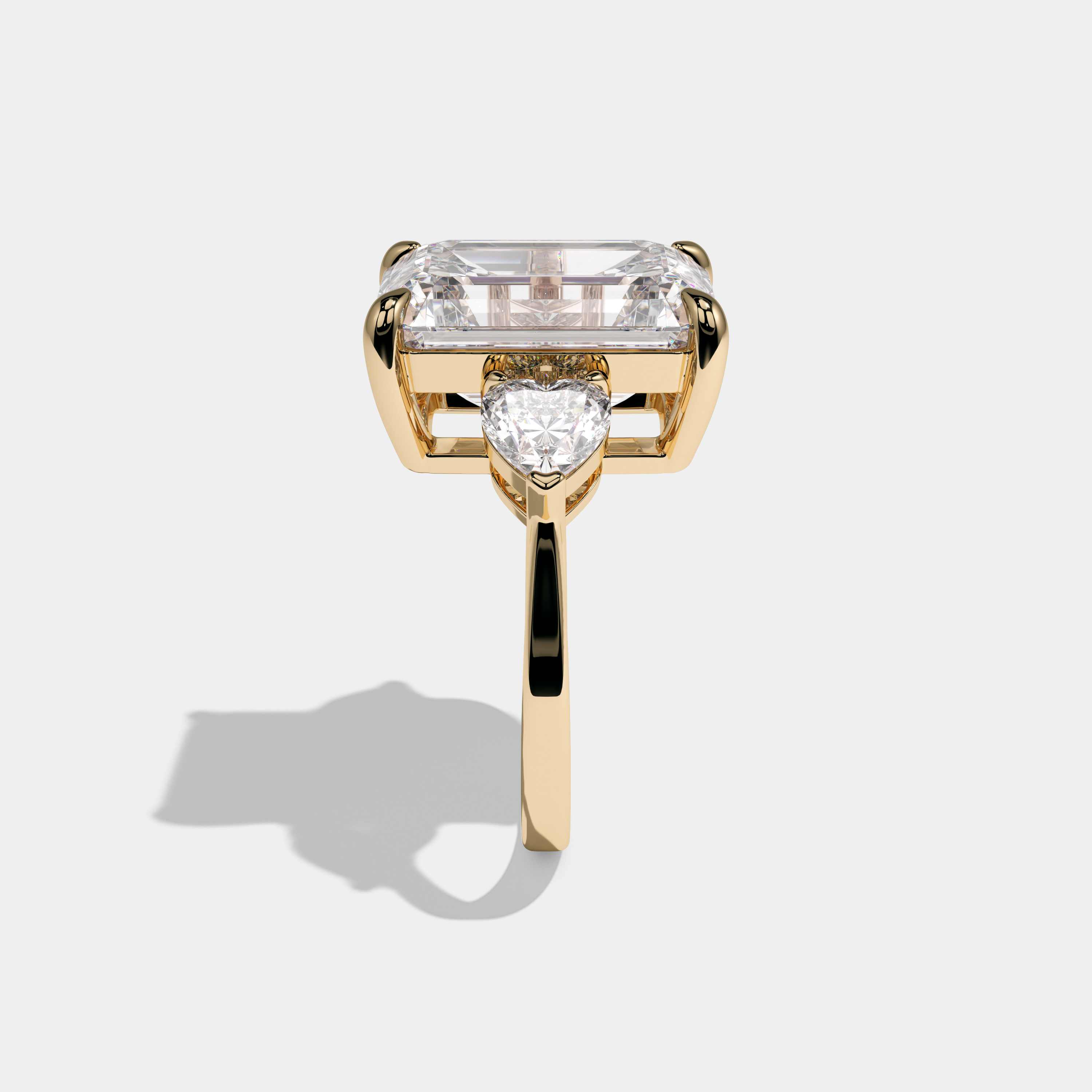 Elizabeth Emerald Cut Diamond Halo Plain Band With Heart Side Engagement Ring 10ct 18k Yellow Gold