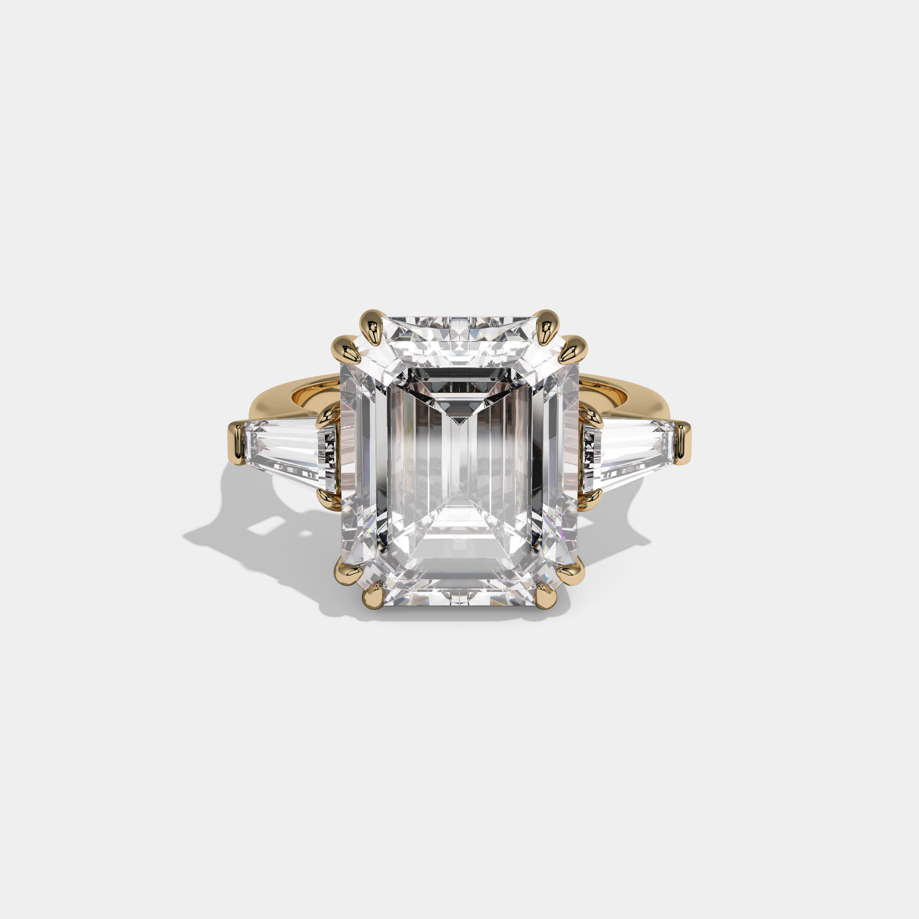 Catherine Emerald Cut Diamond Plain Band With Baguette Cut Sides Engagement Ring 10ct 18k Yellow Gold