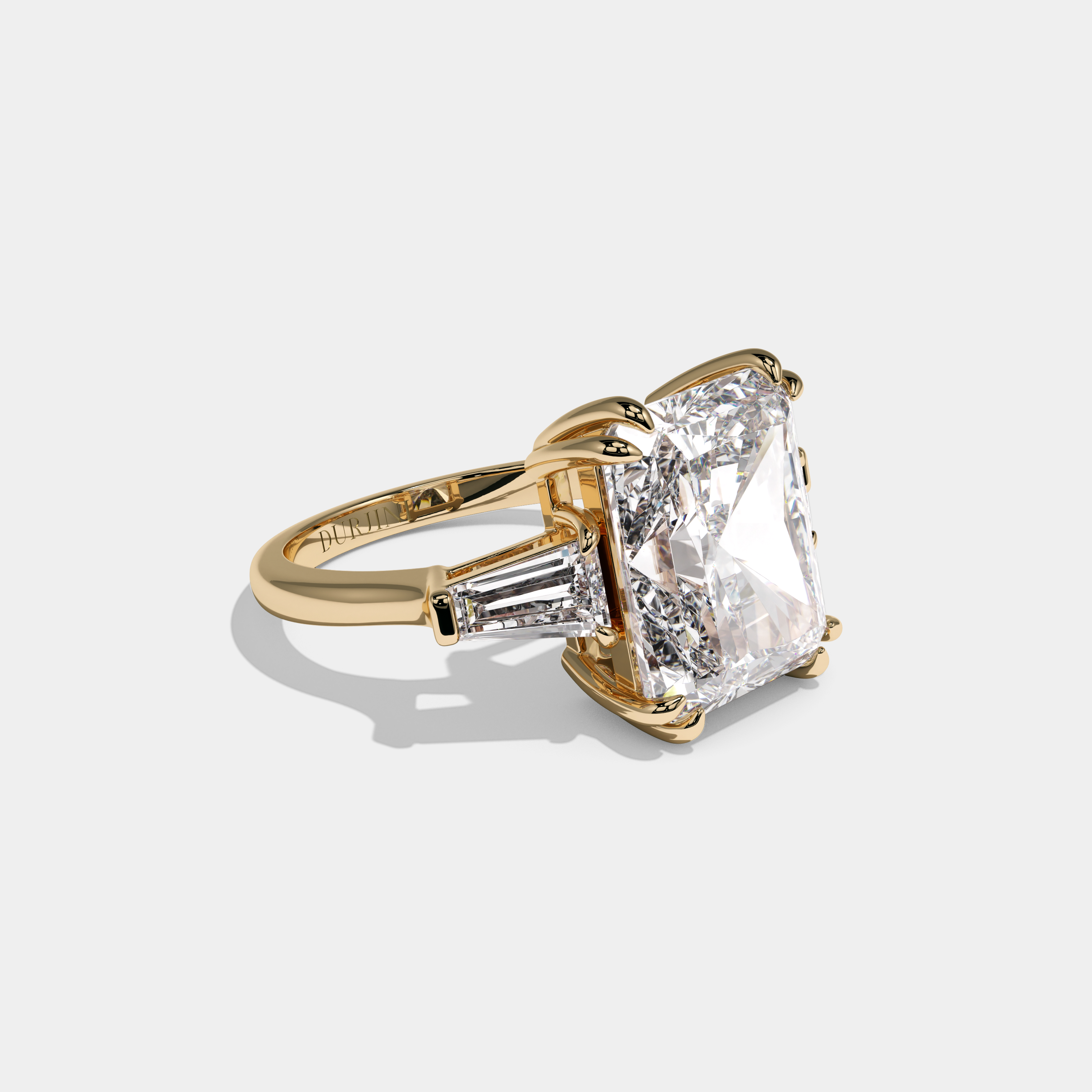 Beatrice Radiant Cut Diamond Halo Plain Band With Quadrant Side Engagement Ring 10ct 18k Yellow Gold