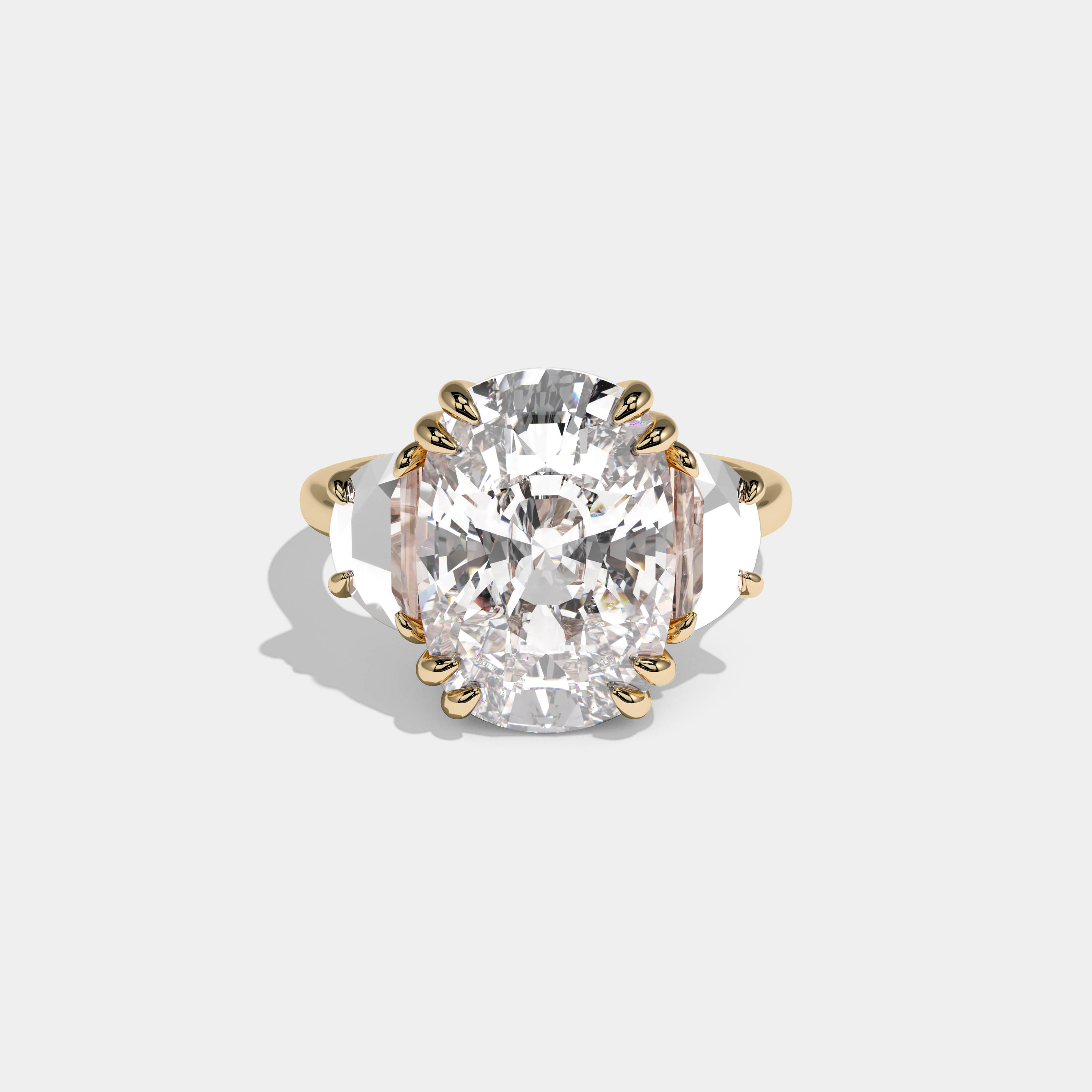 Florence Cushion Cut Diamond Halo Plain Band With Half Moon Side Engagement Ring 10ct 18k