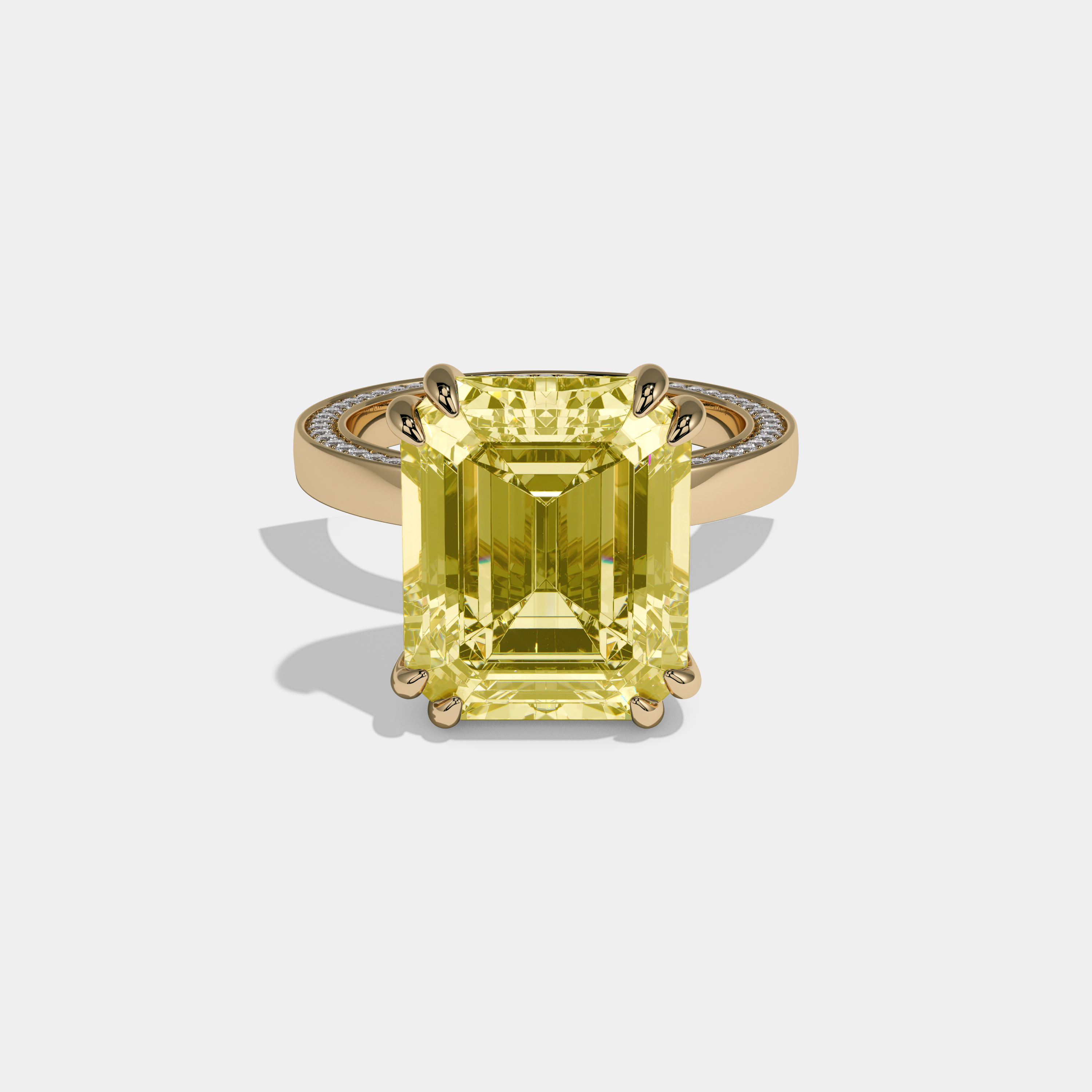 Victoria Fancy Yellow Emerald Cut Diamond Hidden Band Engagement Ring 10ct 18K Yellow Gold