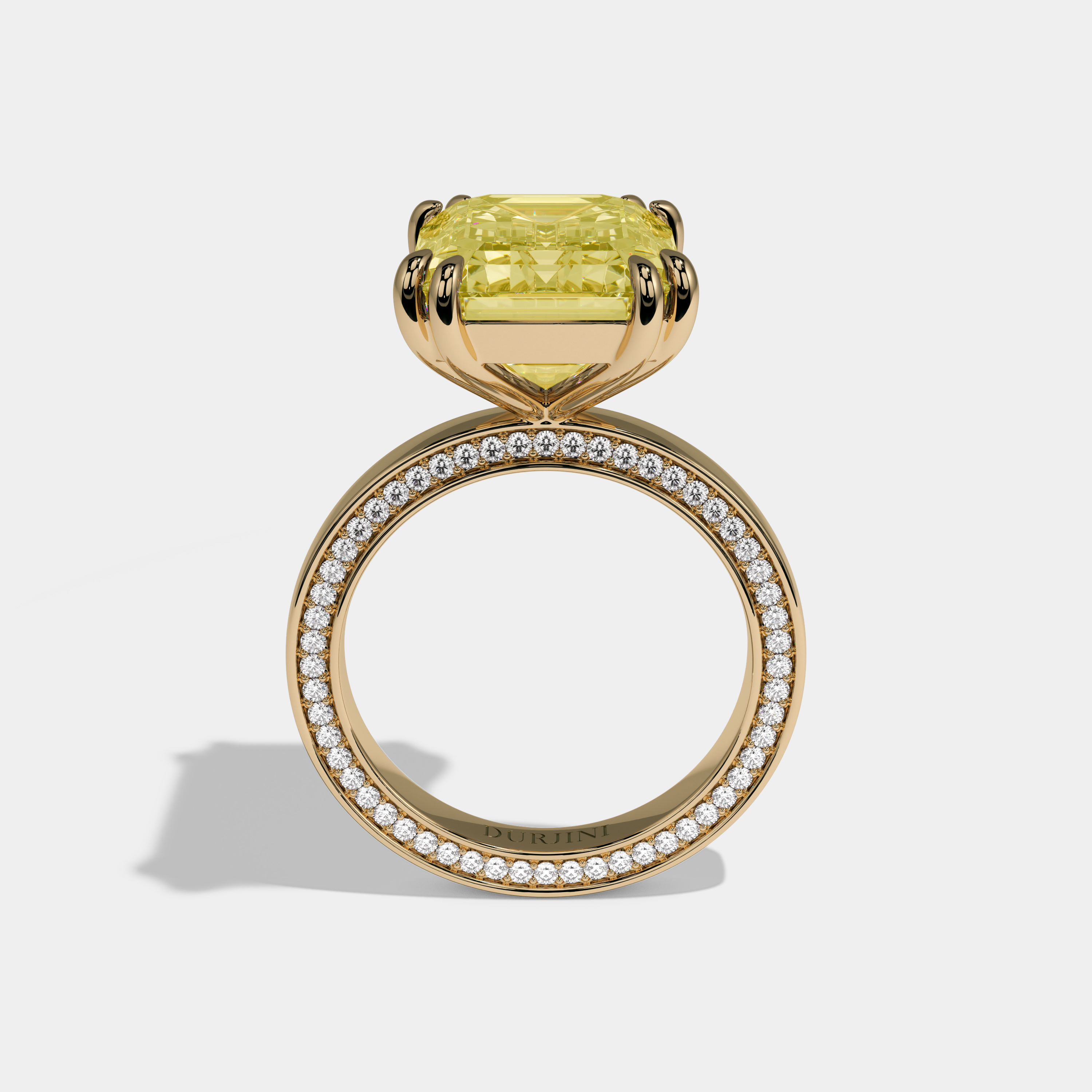 Victoria Fancy Yellow Emerald Cut Diamond Hidden Band Engagement Ring 10ct 18K Yellow Gold