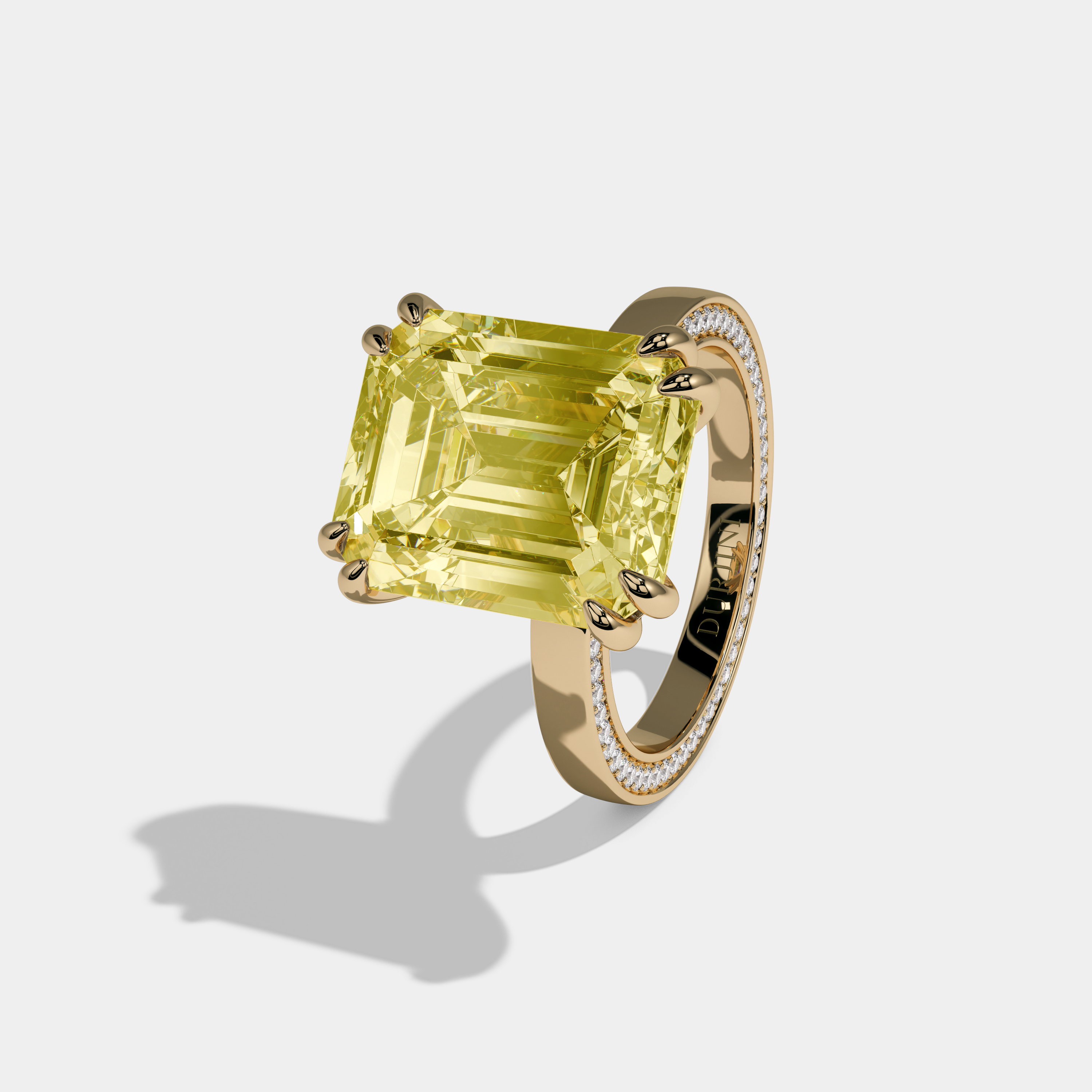 Victoria Fancy Yellow Emerald Cut Diamond Hidden Band Engagement Ring 10ct 18K Yellow Gold