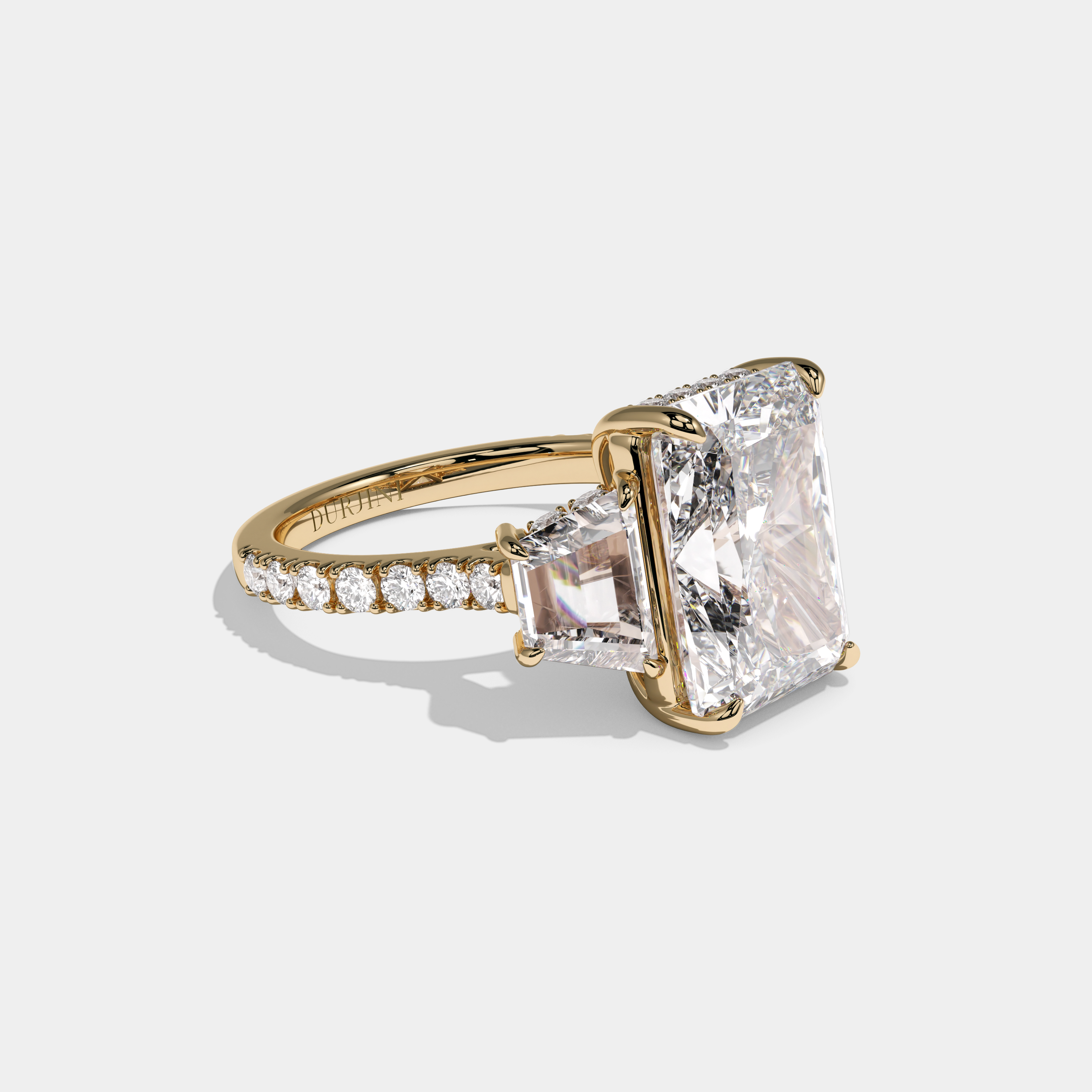 Louise Radiant Brilliant Cut Diamond Halo With Trapezoid Sides Engagement Ring 10ct 18k Yellow Gold