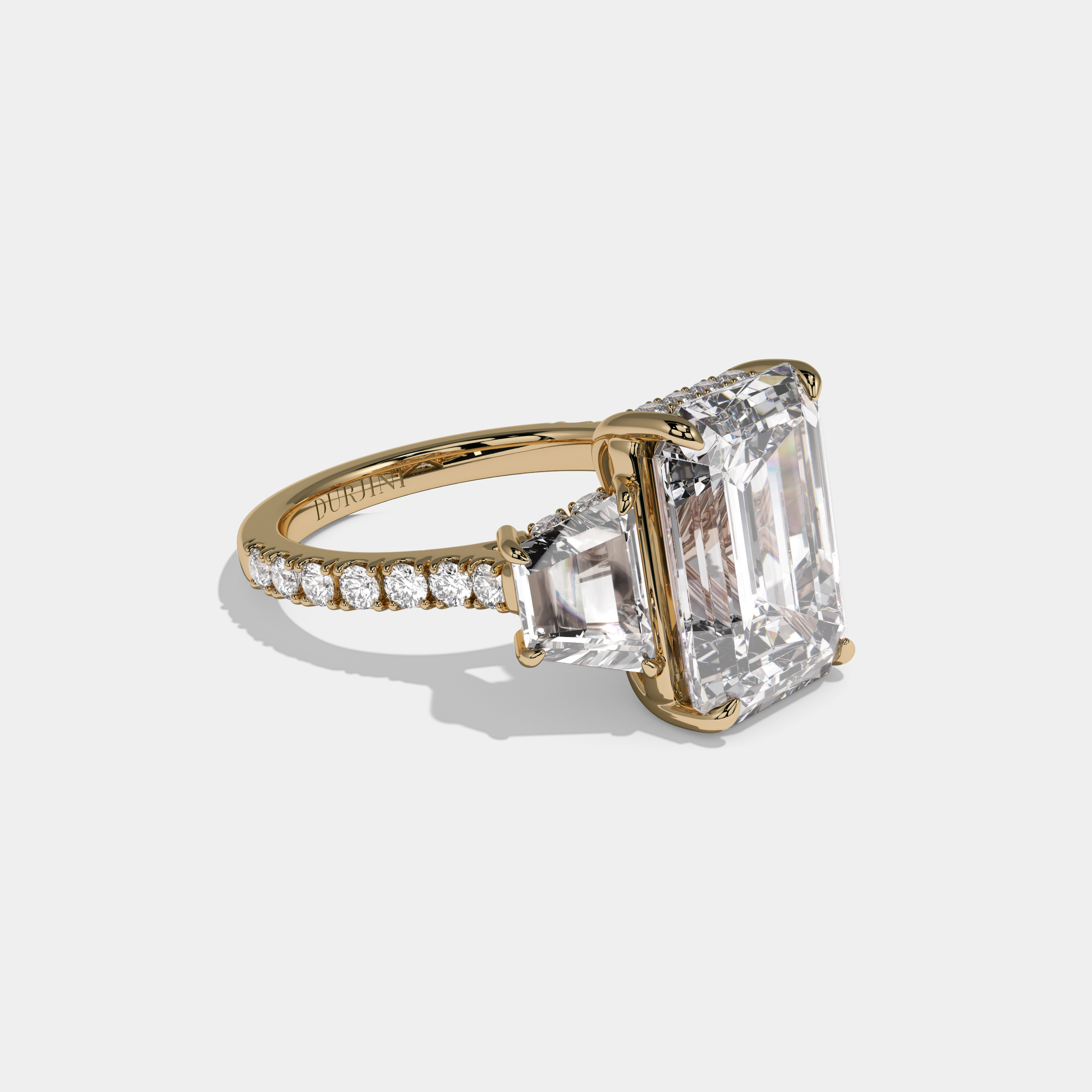Victoria Emerald Cut Diamond Band With Step Cut Sides Engagement Ring 10ct 18k Yellow Gold