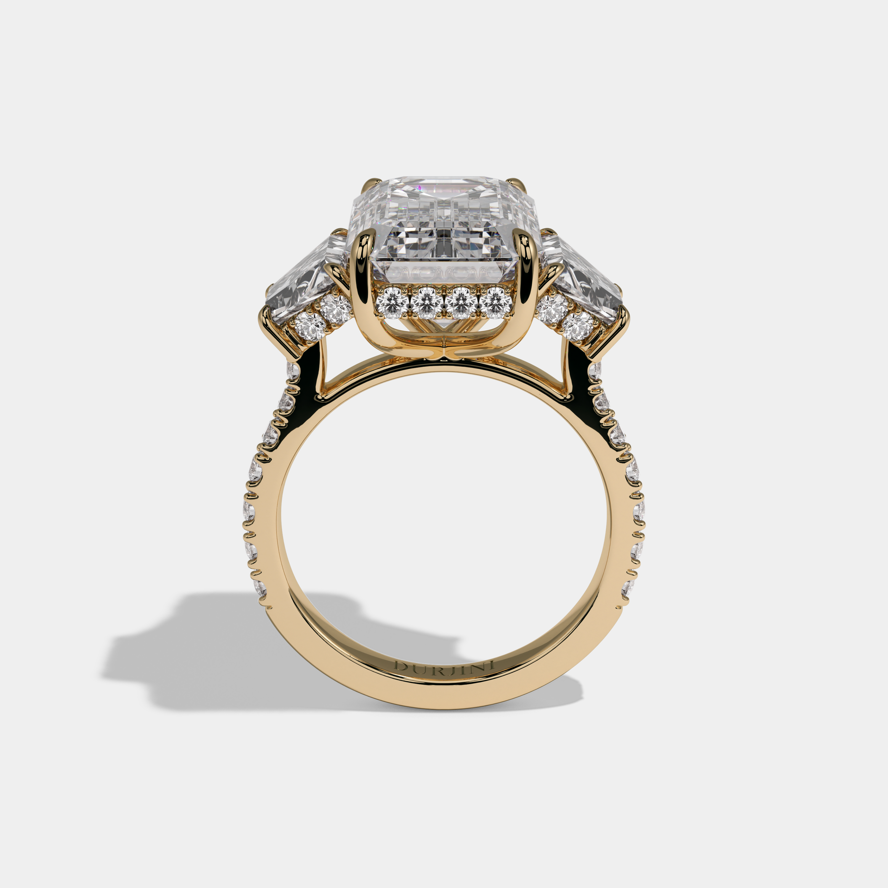 Victoria Emerald Cut Diamond Band With Step Cut Sides Engagement Ring 10ct 18k Yellow Gold