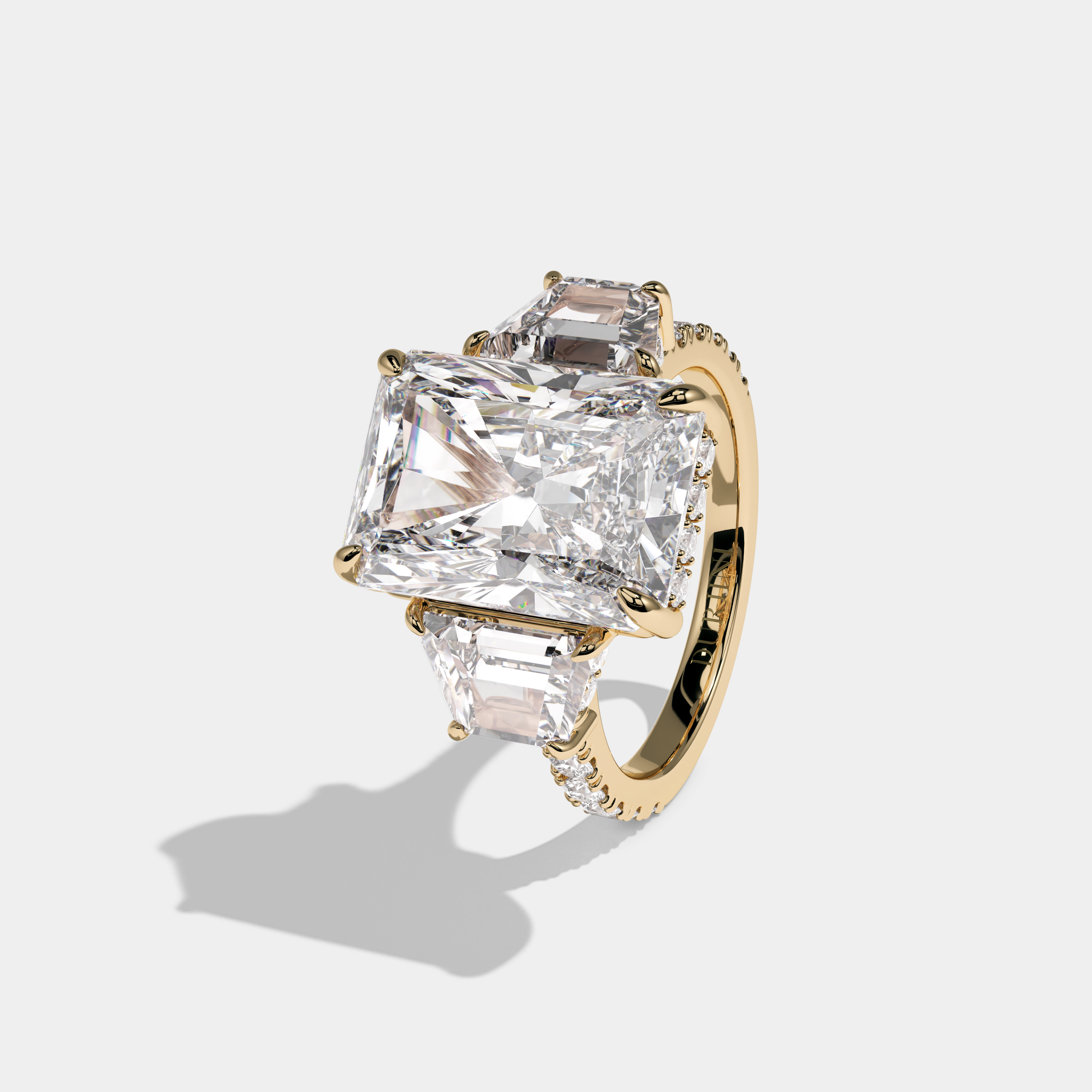Louise Radiant Brilliant Cut Diamond Halo With Trapezoid Sides Engagement Ring 10ct 18k Yellow Gold