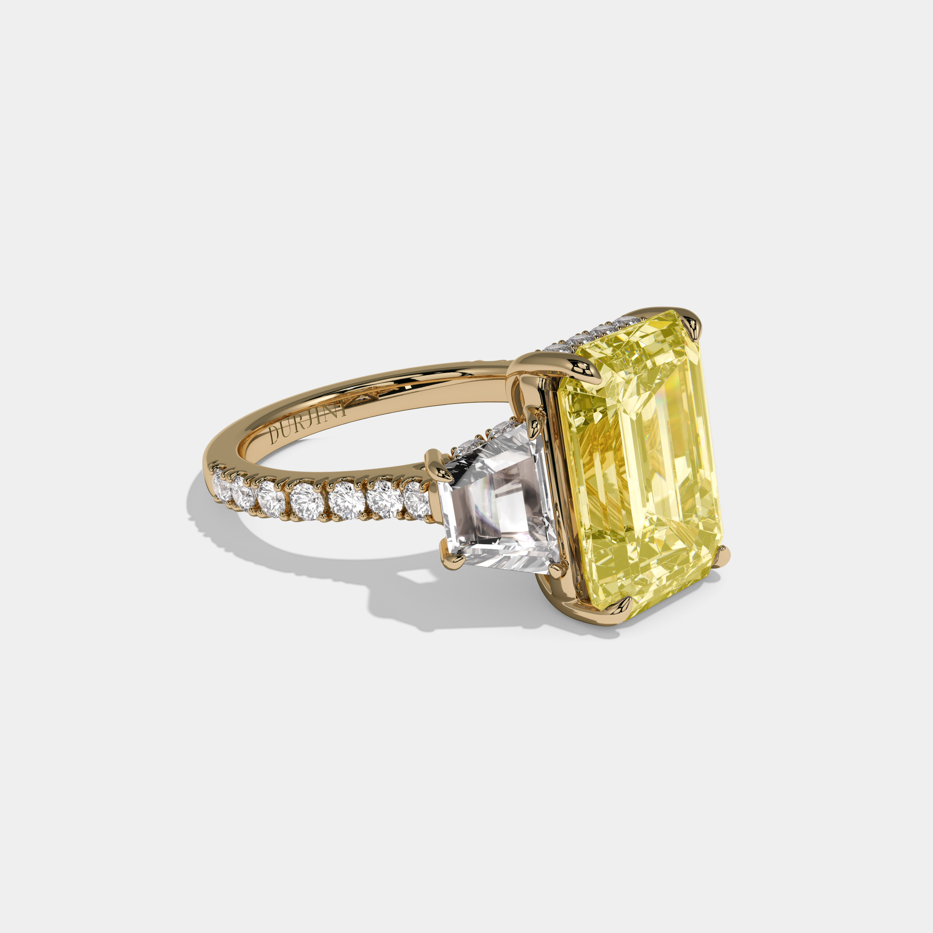 Charlotte Fancy Yellow Emerald Cut Diamond Band With Step Cut Sides Engagement Ring 10ct 18K Yellow Gold