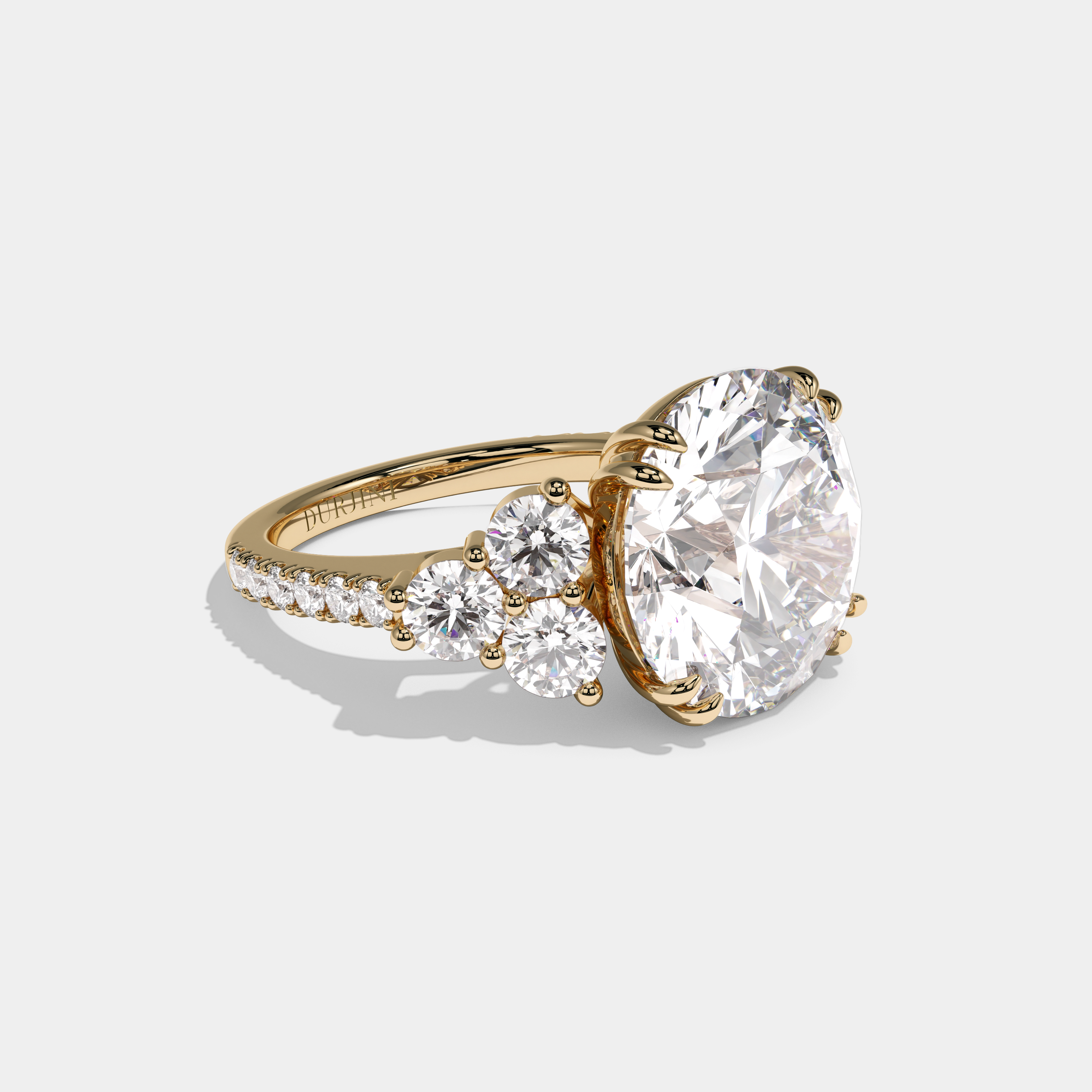 Cecilia Round Brilliant Cut Diamond Halo Trio Round Side Engagement Ring 10ct 18k Yellow Gold