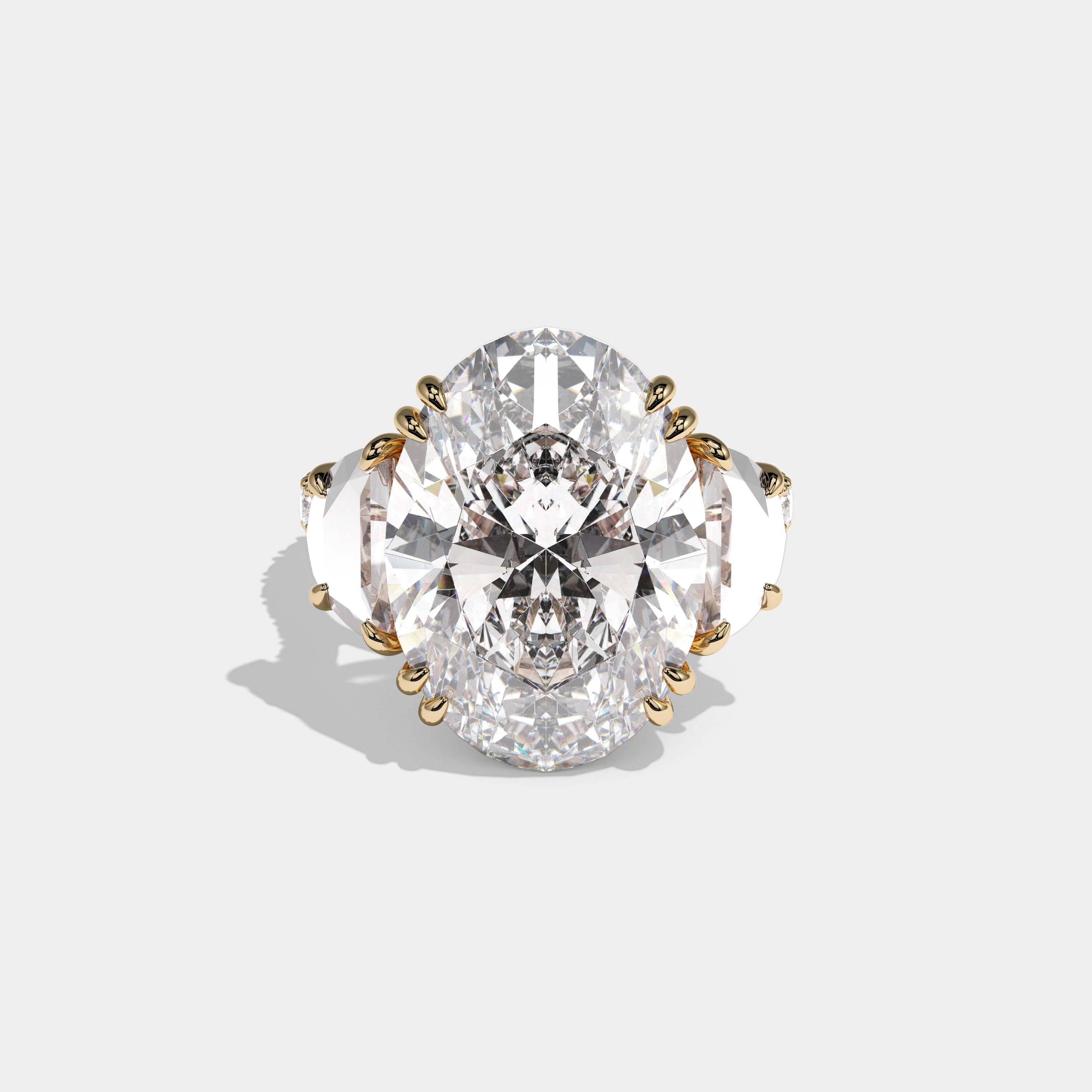 Sophia Oval Cut Diamond Halo With Half Moon Side Engagement Ring 10ct 18k Yellow Gold