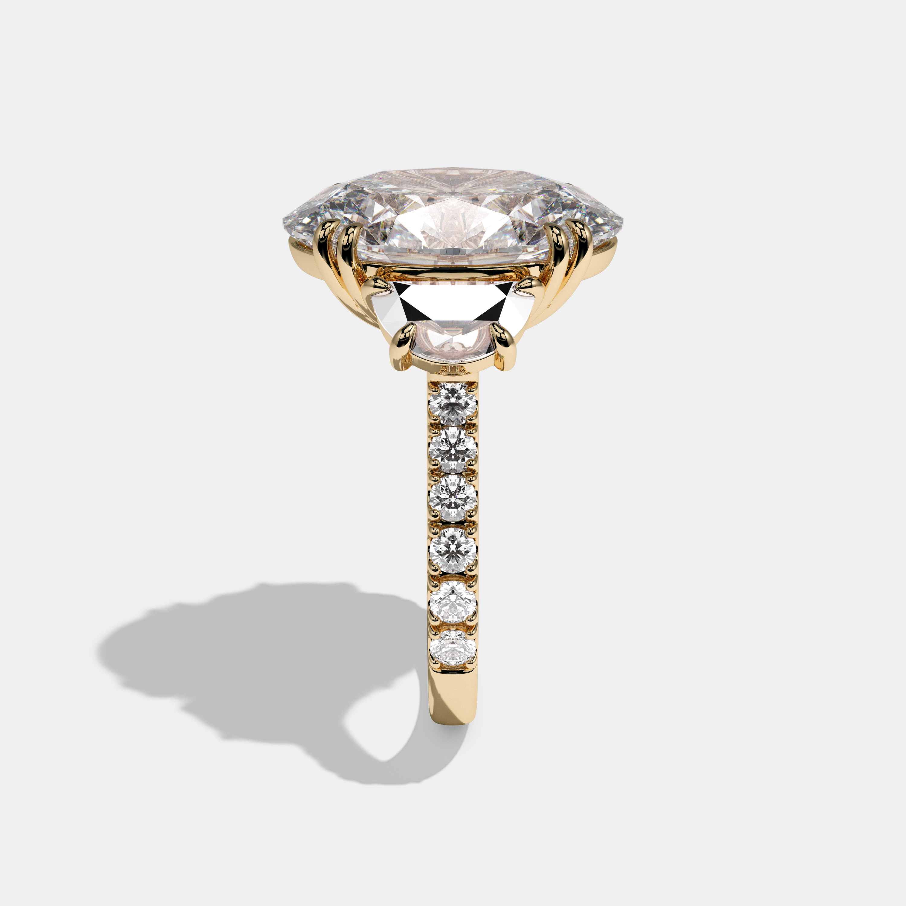 Sophia Oval Cut Diamond Halo With Half Moon Side Engagement Ring 10ct 18k Yellow Gold