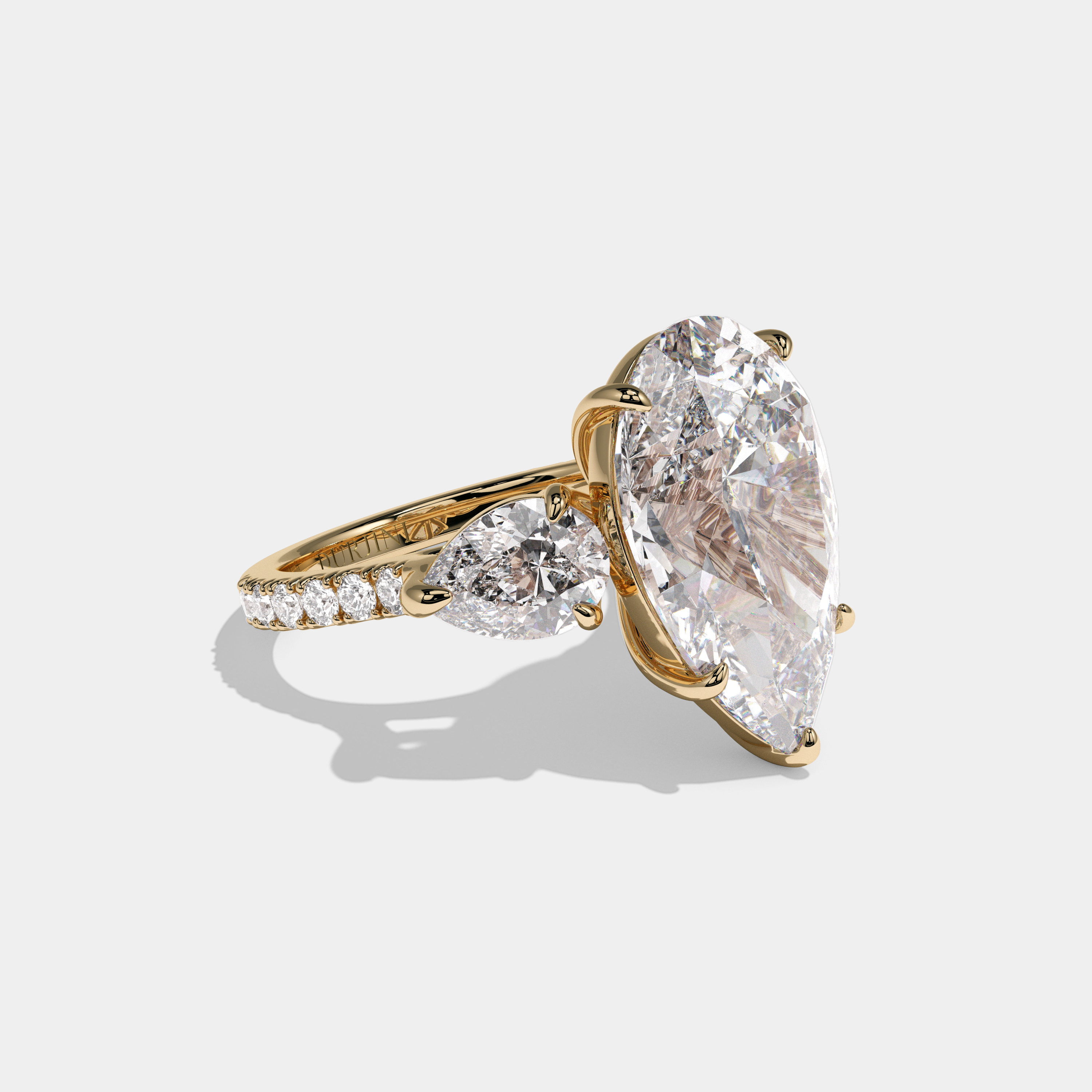 Henrietta Pear Cut Diamond Halo With Pear Side Engagement Ring 10ct 18k Yellow Gold