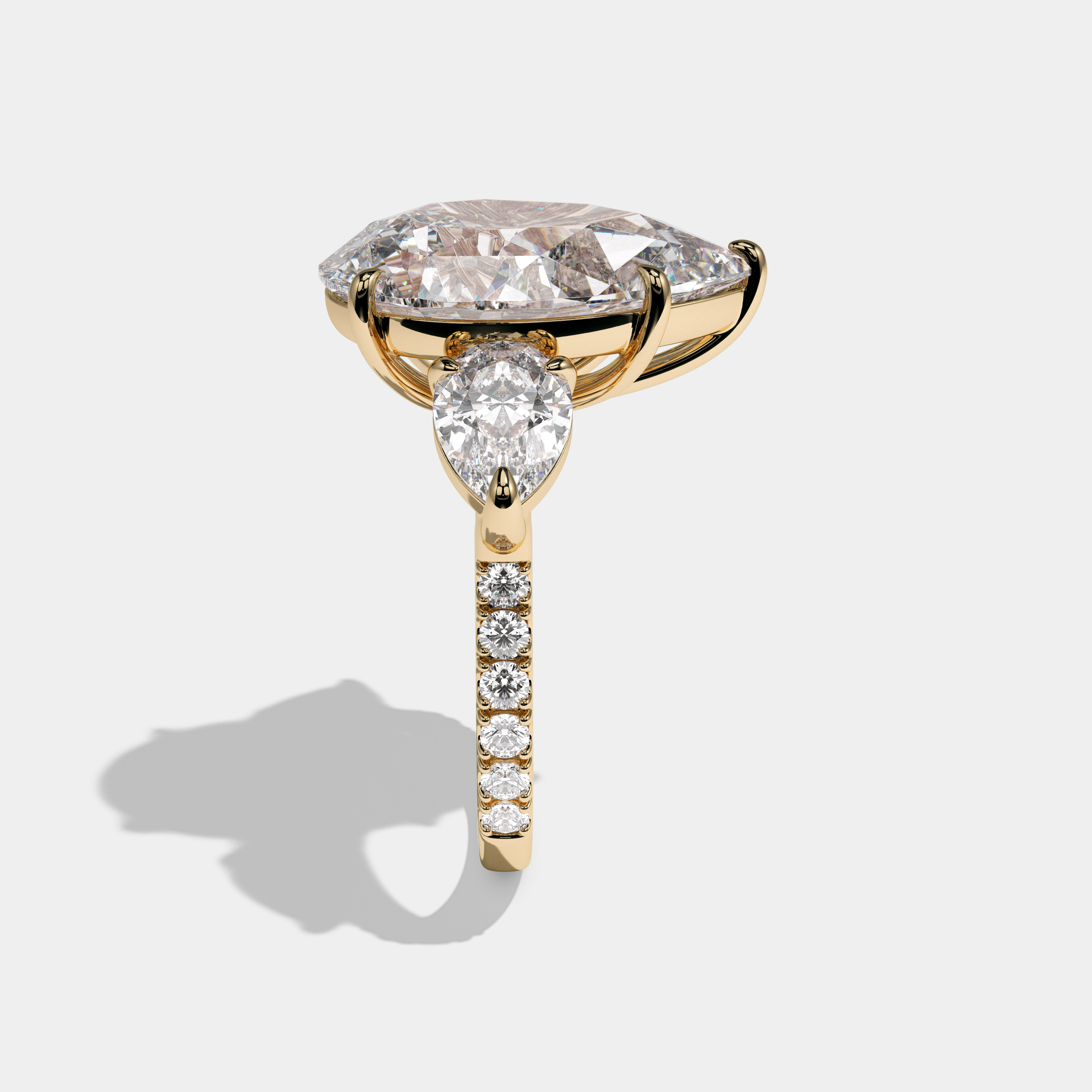Henrietta Pear Cut Diamond Halo With Pear Side Engagement Ring 10ct 18k Yellow Gold