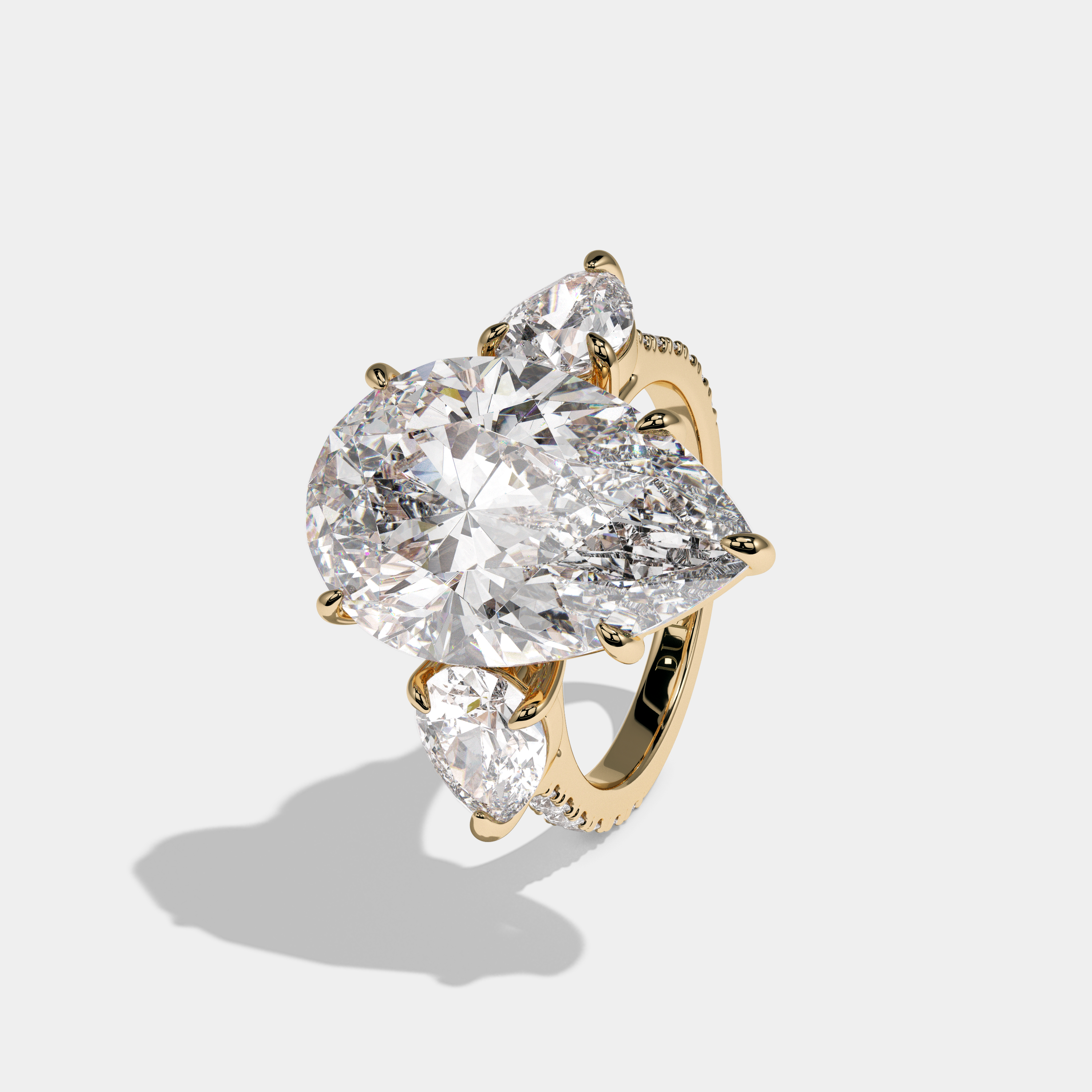 Henrietta Pear Cut Diamond Halo With Pear Side Engagement Ring 10ct 18k Yellow Gold