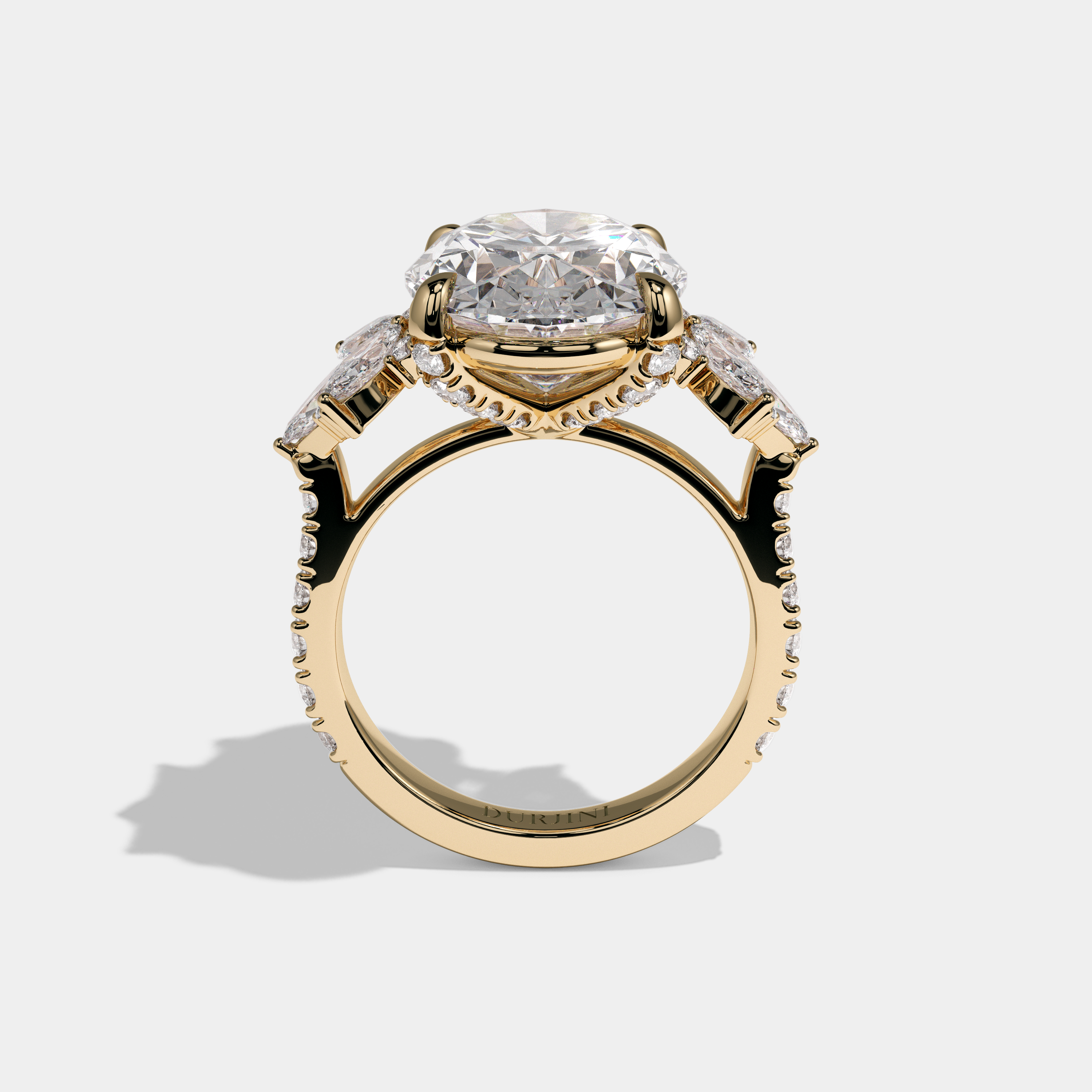 Augusta Oval Cut Diamond Halo With Trio Marquise Side Engagement Ring 10ct 18k Yellow Gold