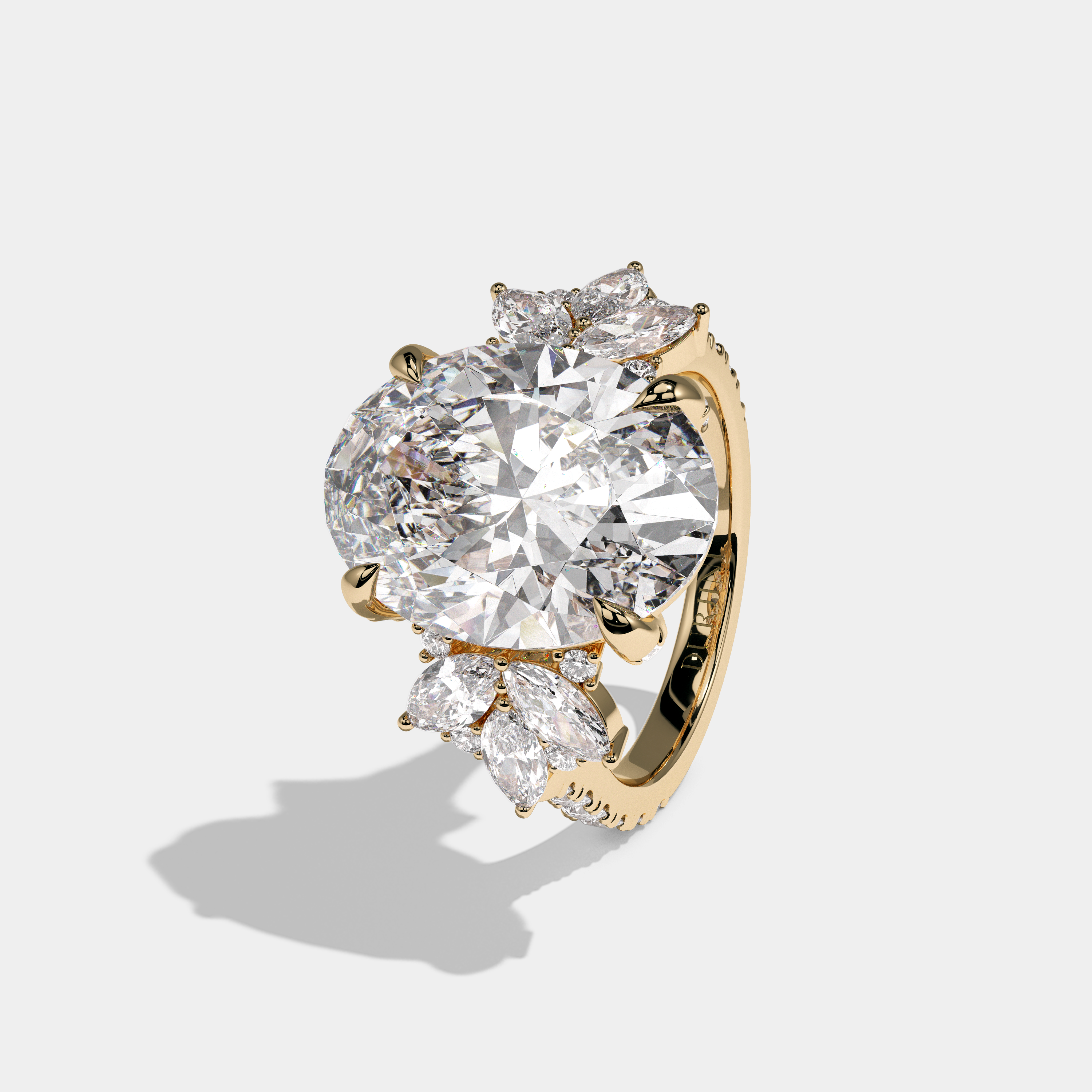 Augusta Oval Cut Diamond Halo With Trio Marquise Side Engagement Ring 10ct 18k Yellow Gold