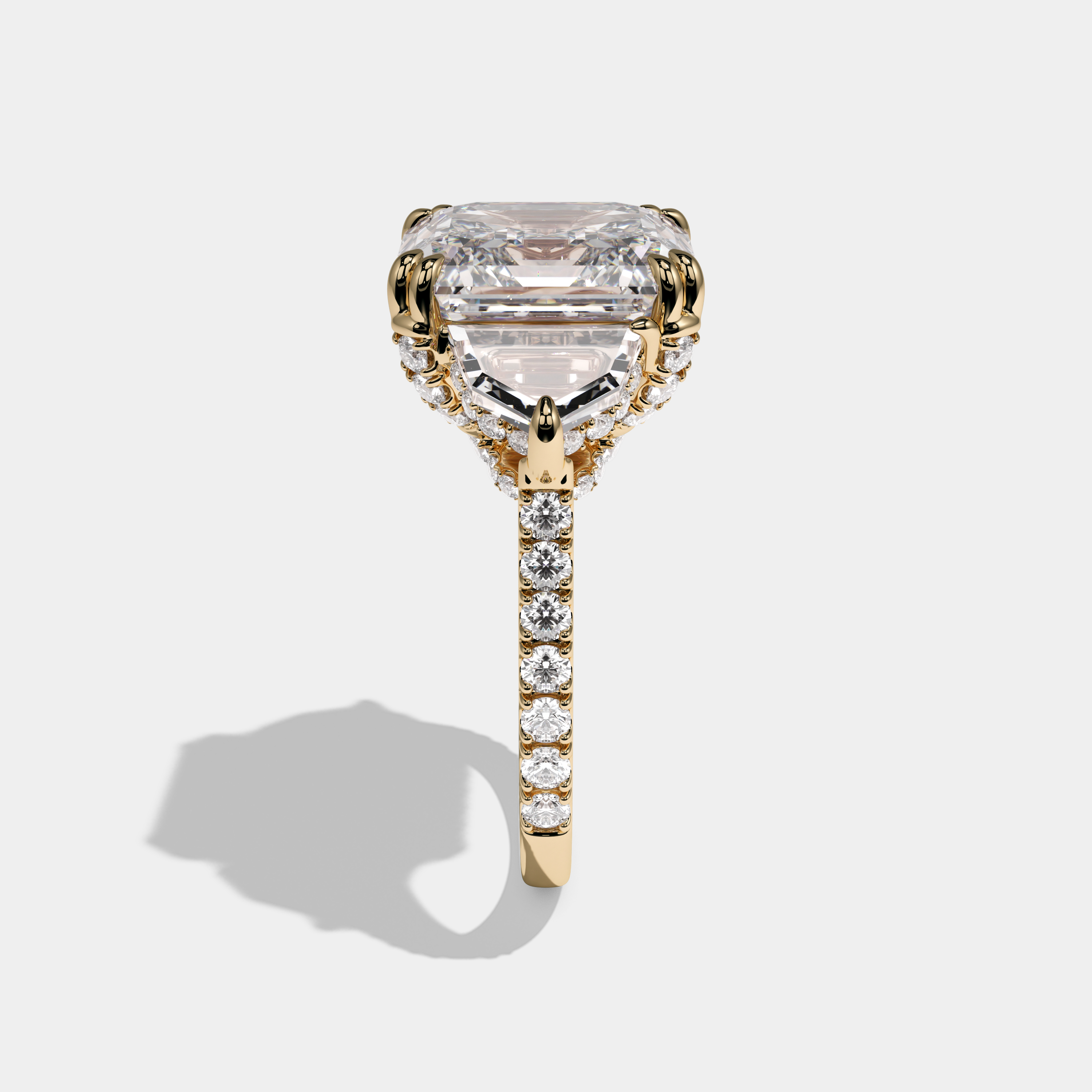 Mary Asscher Cut Diamond Halo With Step Cut Sides Engagement Ring 10ct 18k Yellow Gold