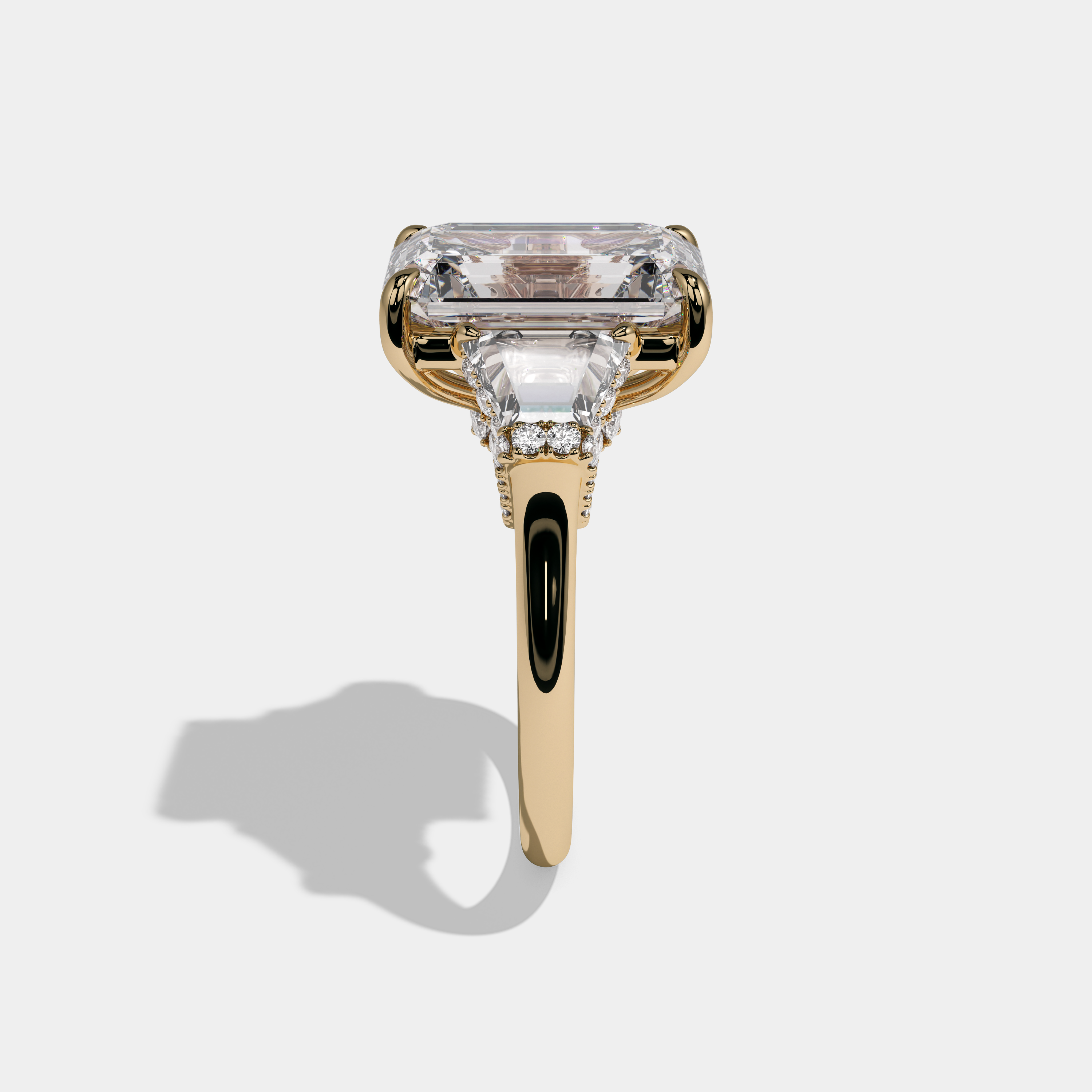 Charlotte Emerald Cut Diamond Plain Band With Step Cut Sides Engagement Ring 8ct 18k Yellow Gold