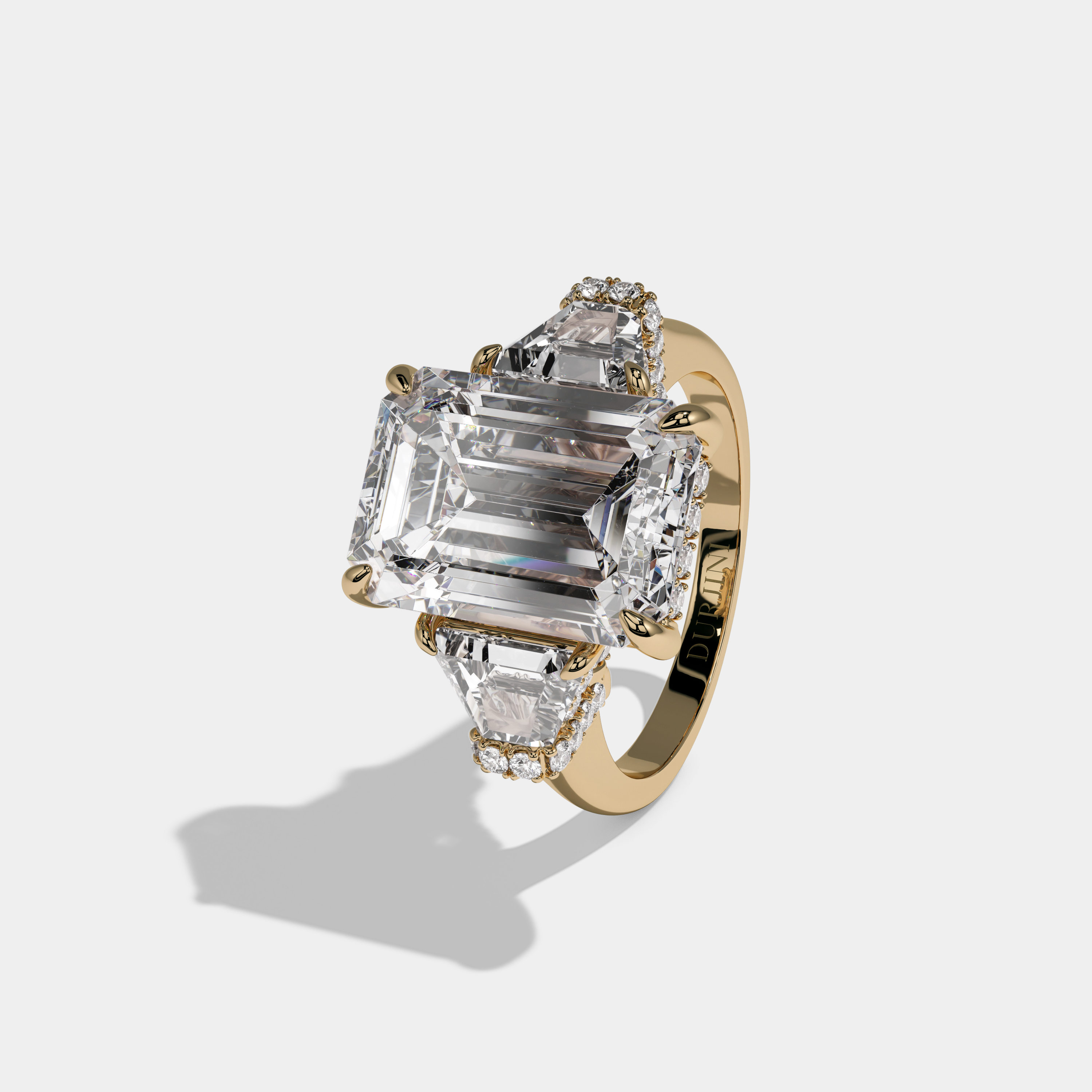 Charlotte Emerald Cut Diamond Plain Band With Step Cut Sides Engagement Ring 8ct 18k Yellow Gold
