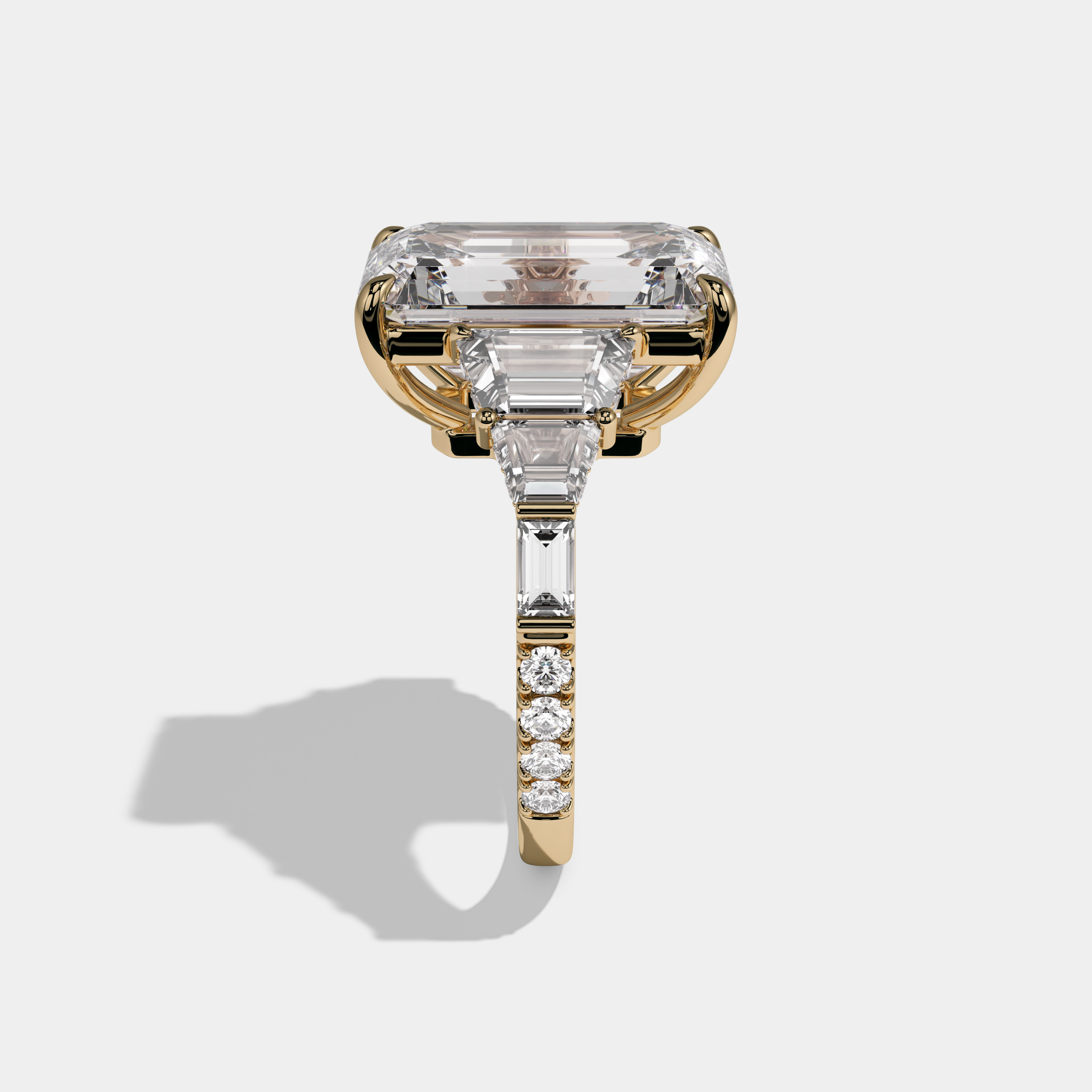 Victoria Emerald Cut Diamond Plain Band With Step Cut Sides Engagement Ring 10ct 18k Yellow Gold