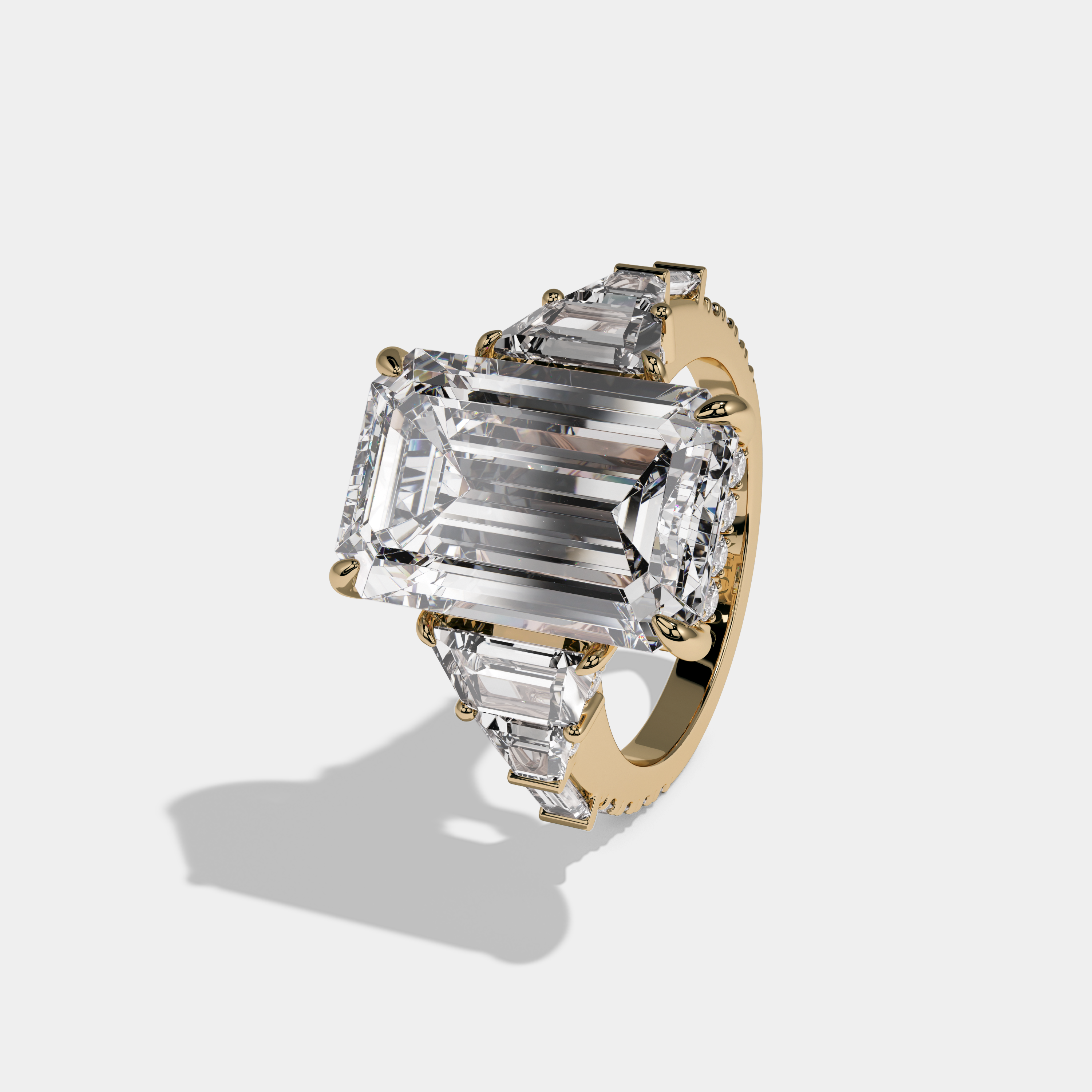 Victoria Emerald Cut Diamond Plain Band With Step Cut Sides Engagement Ring 10ct 18k Yellow Gold