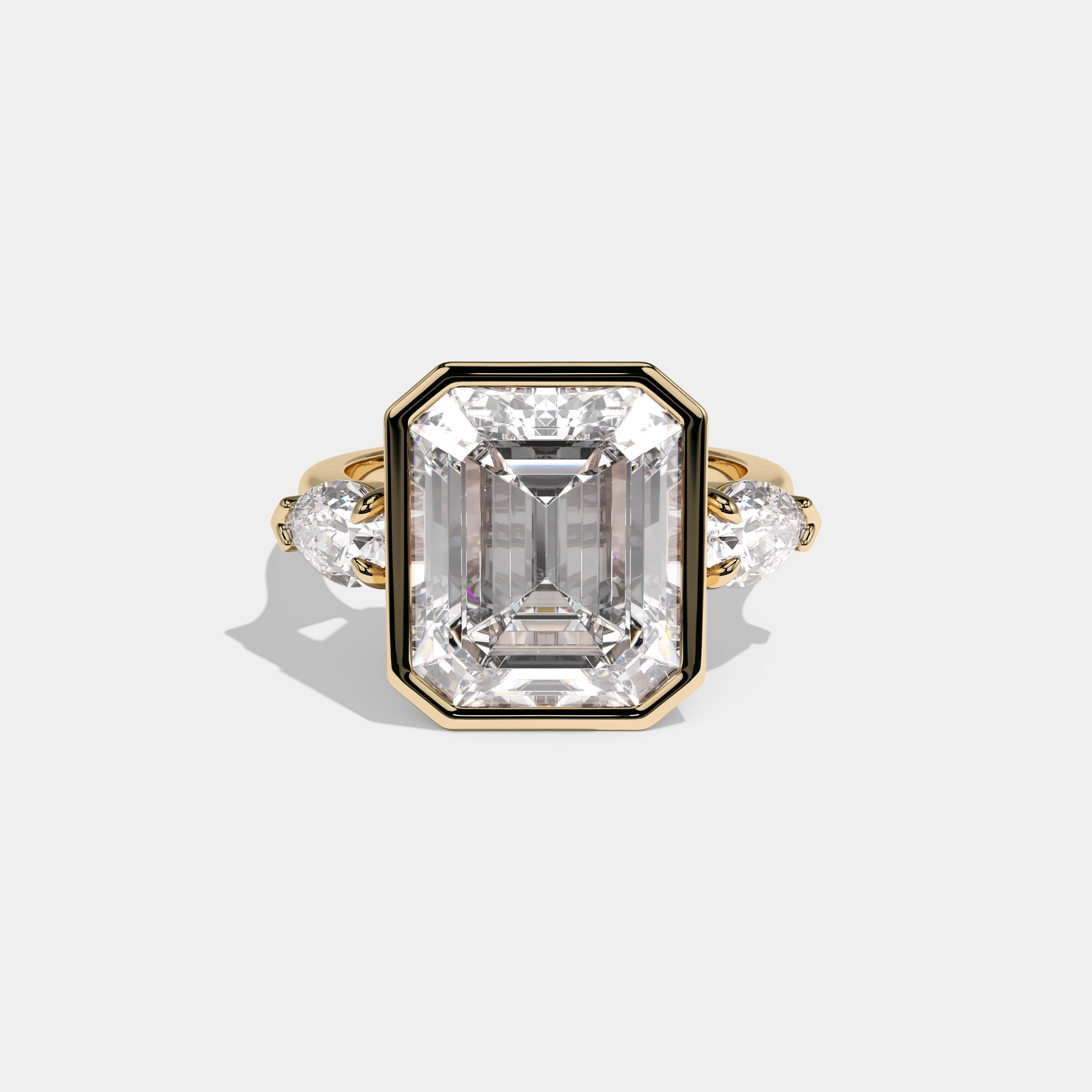 Georgiana Emerald Cut Diamond Bezel Halo Plain Band Engagement Ring 10ct 18k Yellow Gold