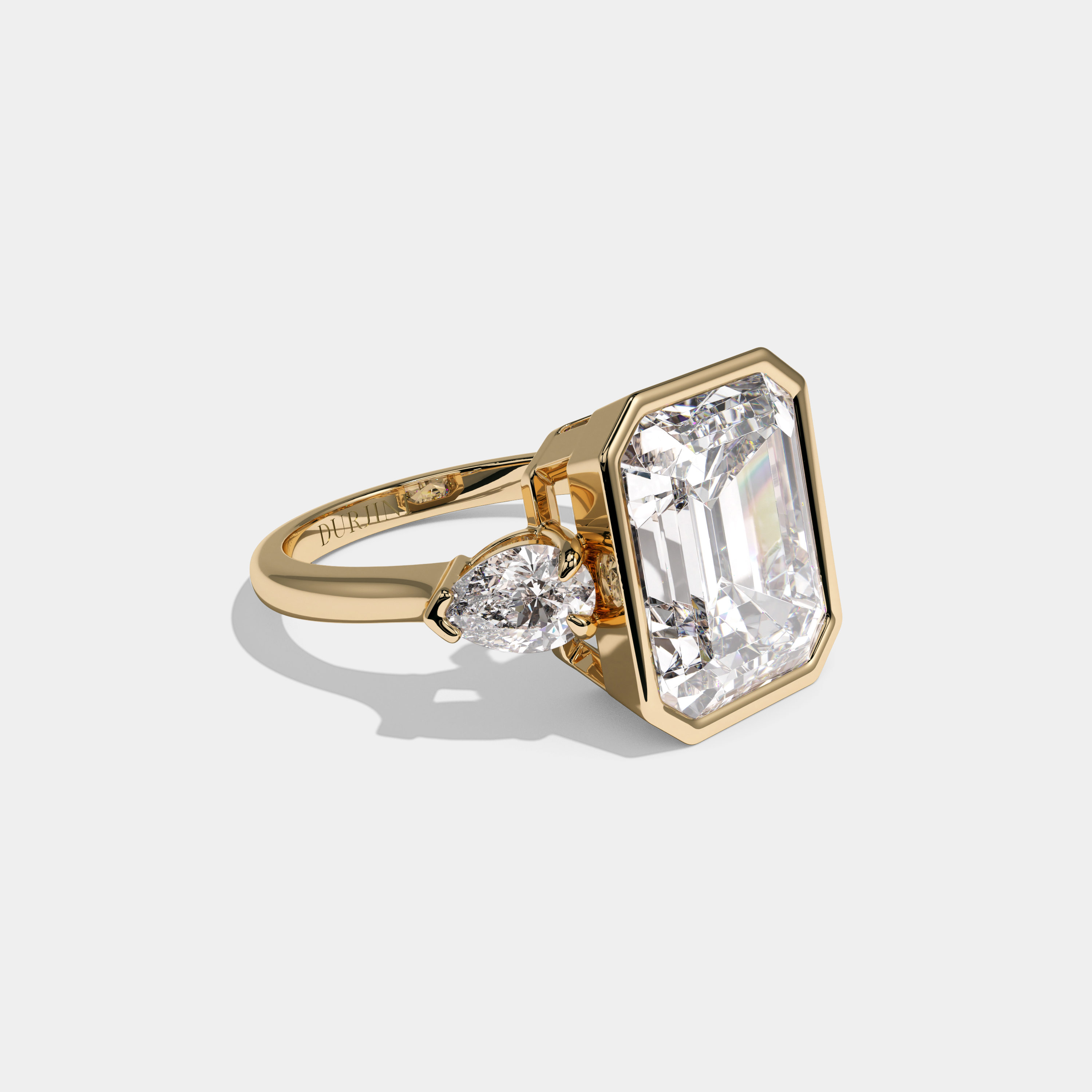 Georgiana Emerald Cut Diamond Bezel Halo Plain Band Engagement Ring 10ct 18k Yellow Gold
